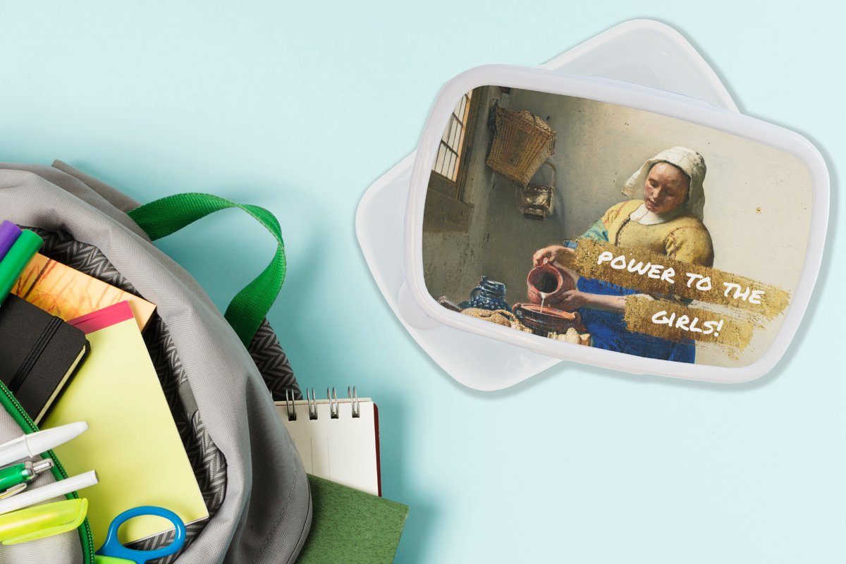 MuchoWow Lunchbox Milchmädchen - Kinder Mädchen Alte (2-tlg), Gemälde Brotbox weiß Kunststoff, Meister, für und - für - Erwachsene, Brotdose, Zitate Gold Jungs - und