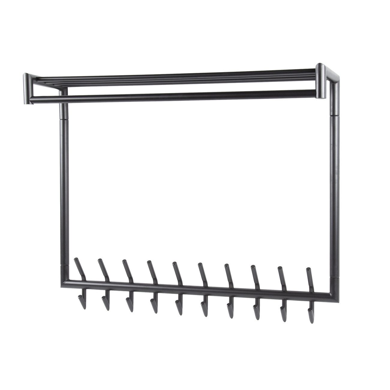 Feeling4Home Garderobe Rore - Metall in Dunkelgrau, Hutablage, 20 Haken & Stange, Rundrohr mit mattem Design