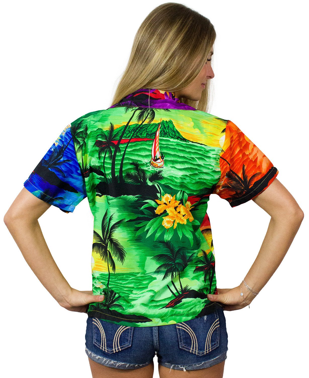 King Kameha Hawaiihemd Surf Funky Hawaiibluse Damen Kurzarm Front-Tasche Stylish