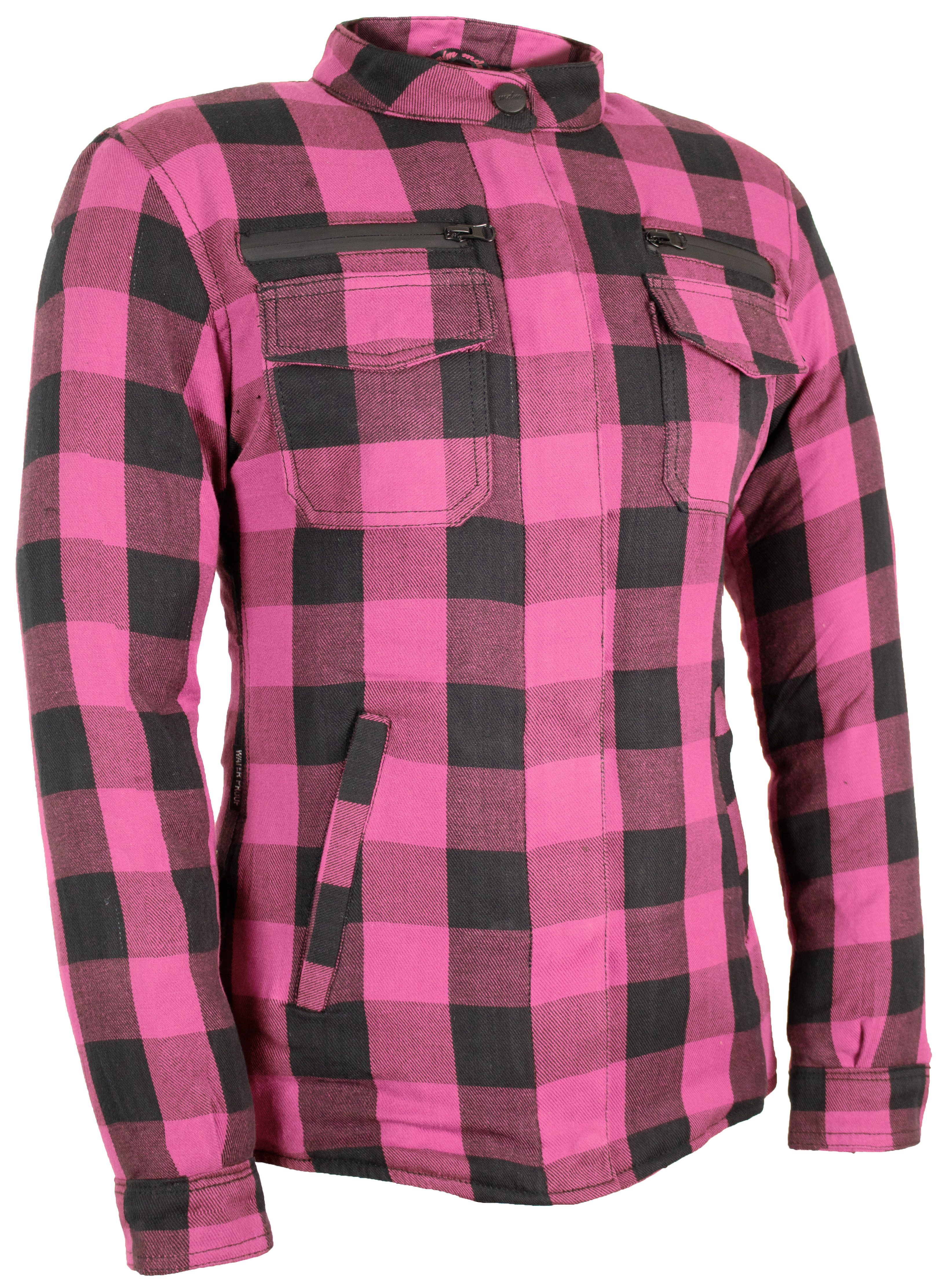 MDM Motorradjacke Damen Motorradhemd mit Protektoren Aramid Lumberjack Biker Flanellhemd (Damen Motorradhemd Aramid, 5 Protektoren, Thermofutter, Air Vent)