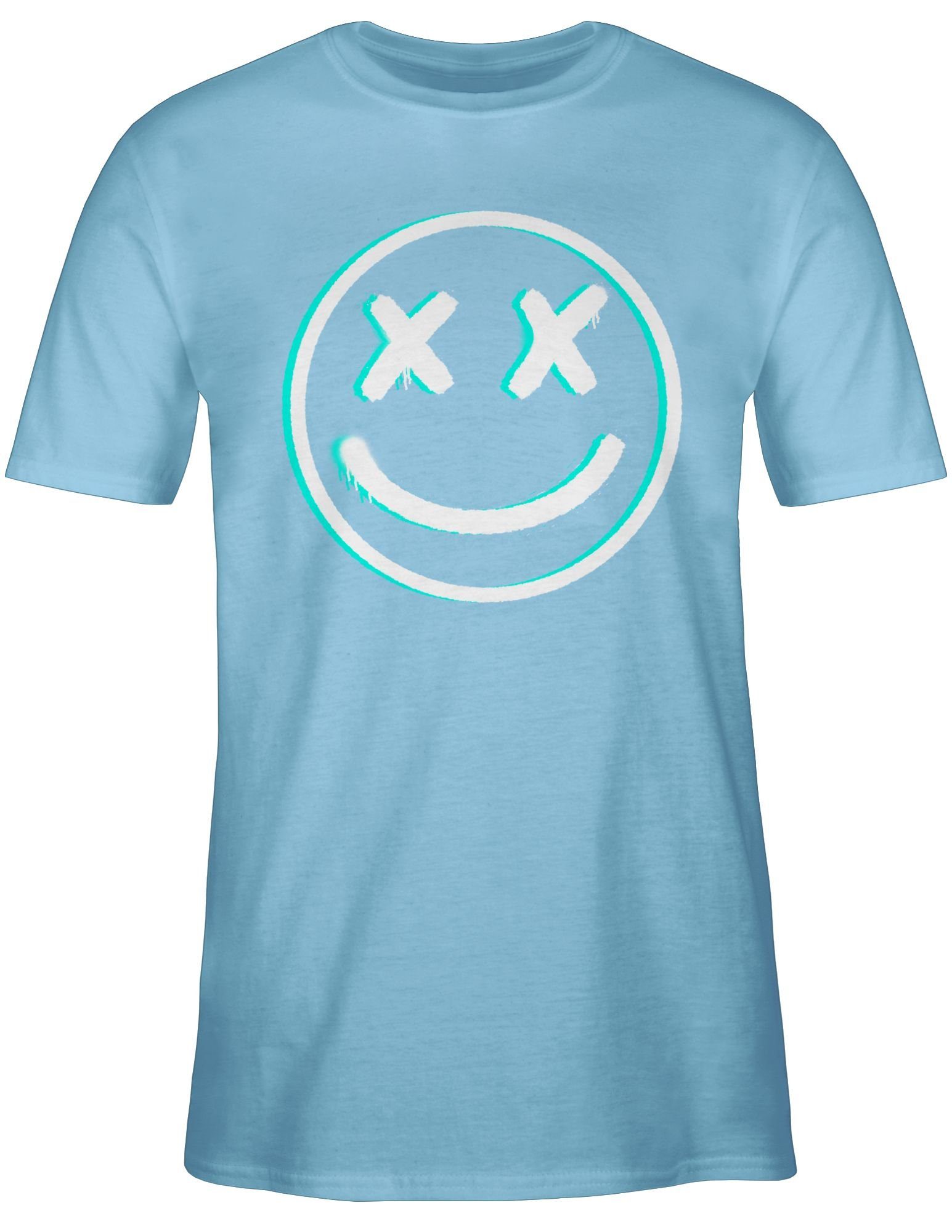 T-Shirt Face Geschenke Shirtracer Hellblau Smiley 03 Nerd Glitch Cooles