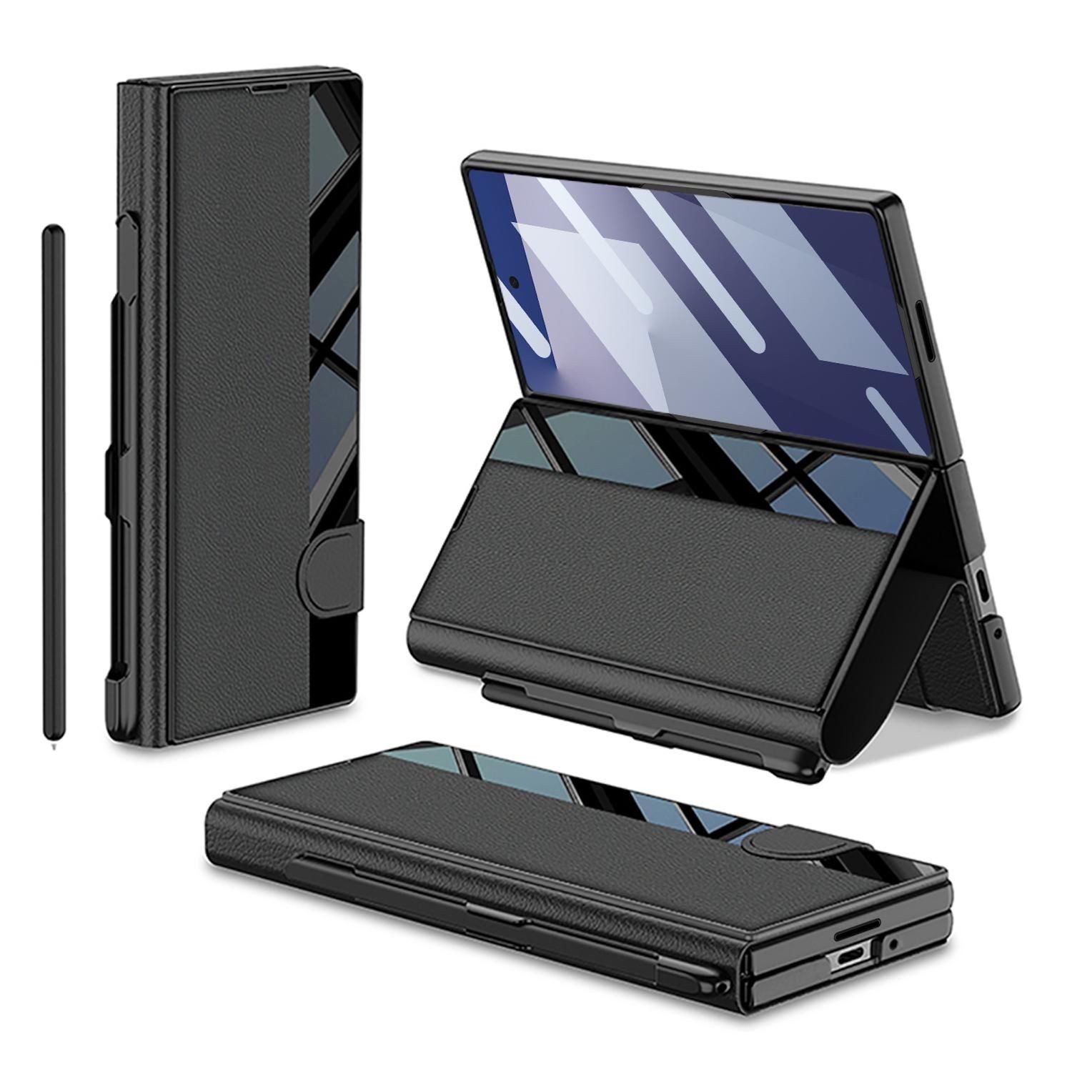 Wigento Handyhülle Für Samsung Galaxy Z Fold7 Integrierte Flip Hülle Stifthalter Schwarz, Flip Hülle mit Stifthalter und Standfunktion