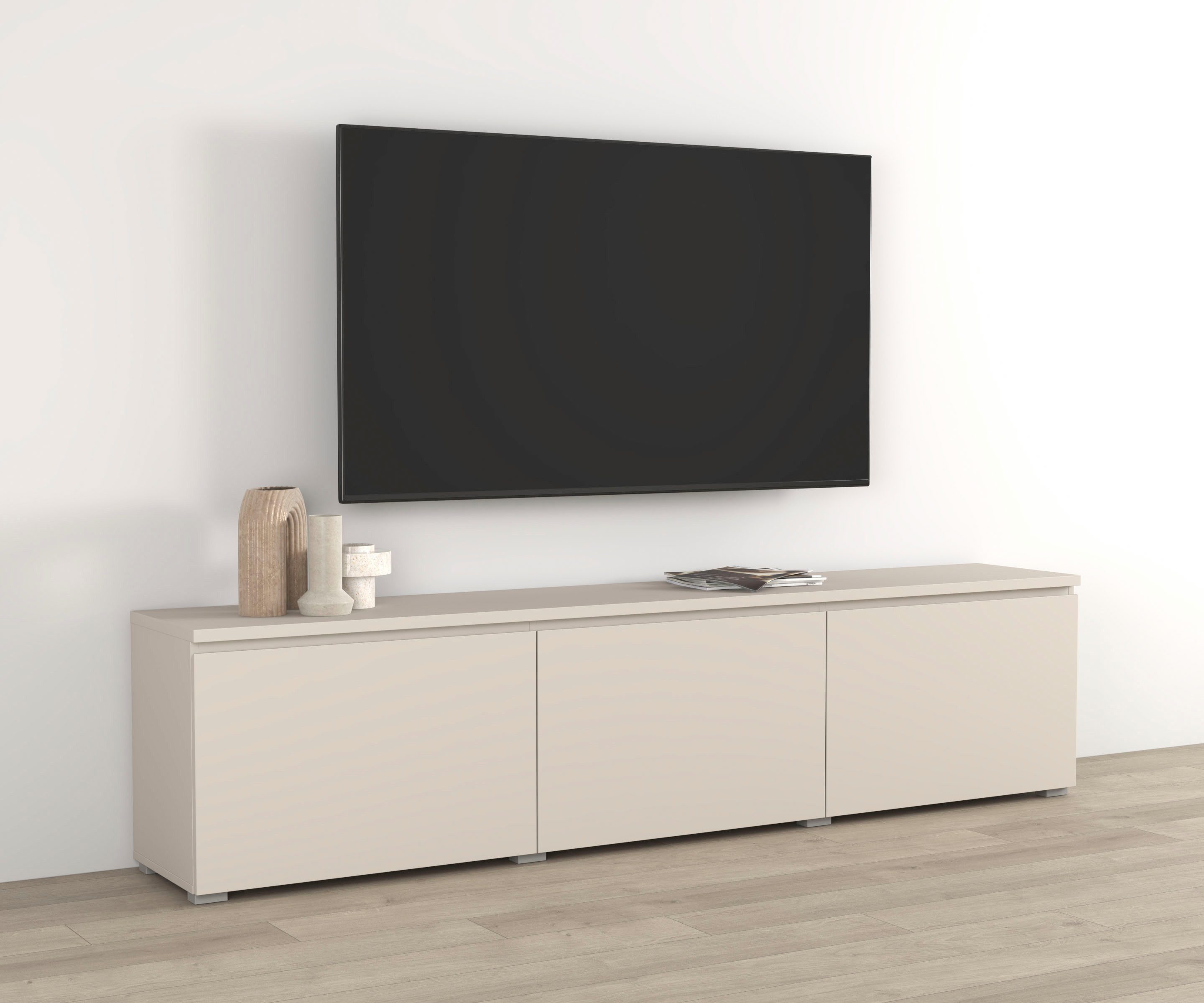 OTTO home Lowboard Modo, Breite 200 cm, moderne grifflose TV-Kommode 3 Klappen, TV-Kommode mit viel Stauraum, TV-Bank
