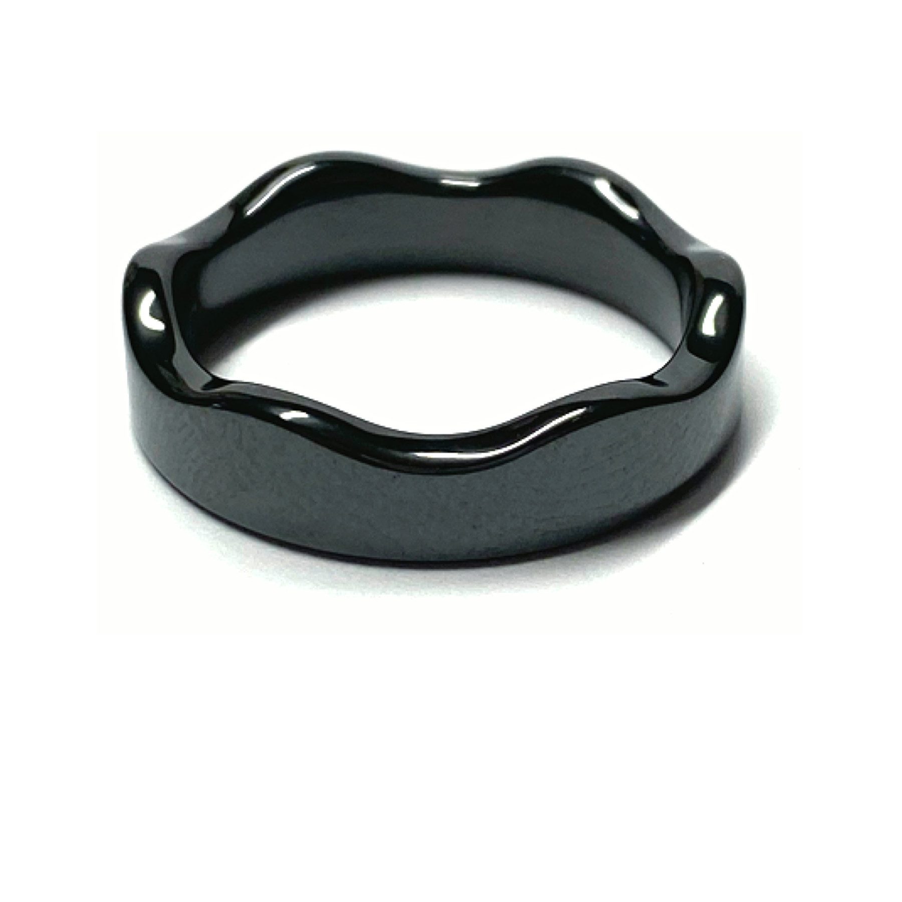 Edelschmiede925 Fingerring Keramik Ring schwarz 5mm gewellt Bandring Ehering Vorsteckring #58
