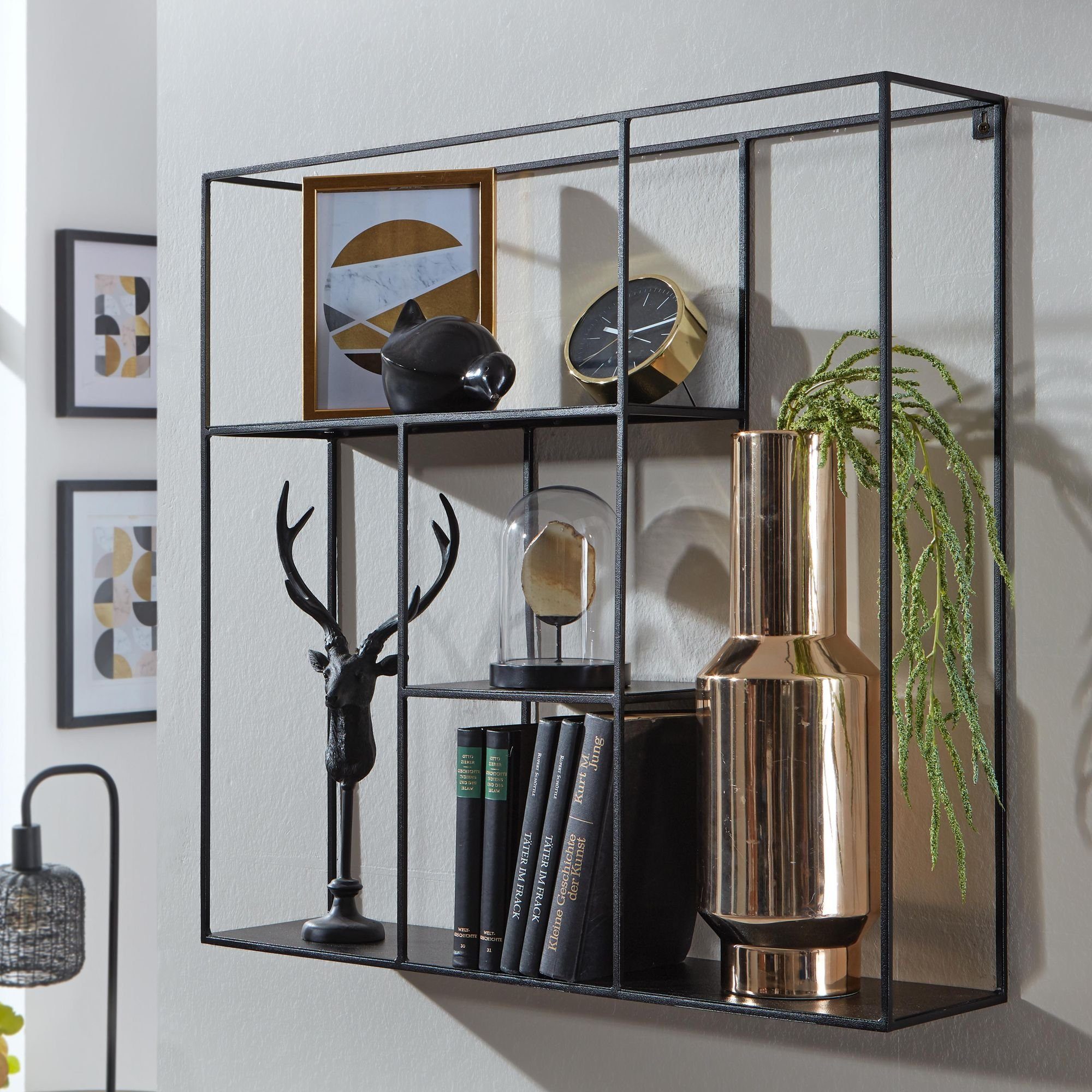 FINEBUY Wandregal »FB84155«, 68x68x17 cm Eisen Hängeregal Schwarz