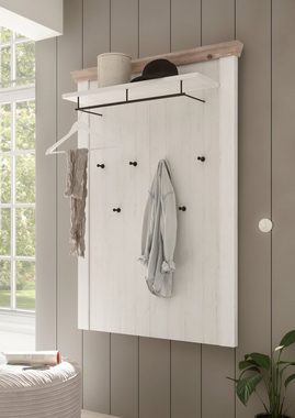 Furn.Design Garderobenpaneel Rovola (Wandgarderobe in Pinie weiß, 107 x 153 cm), mit breiter Kleiderstange
