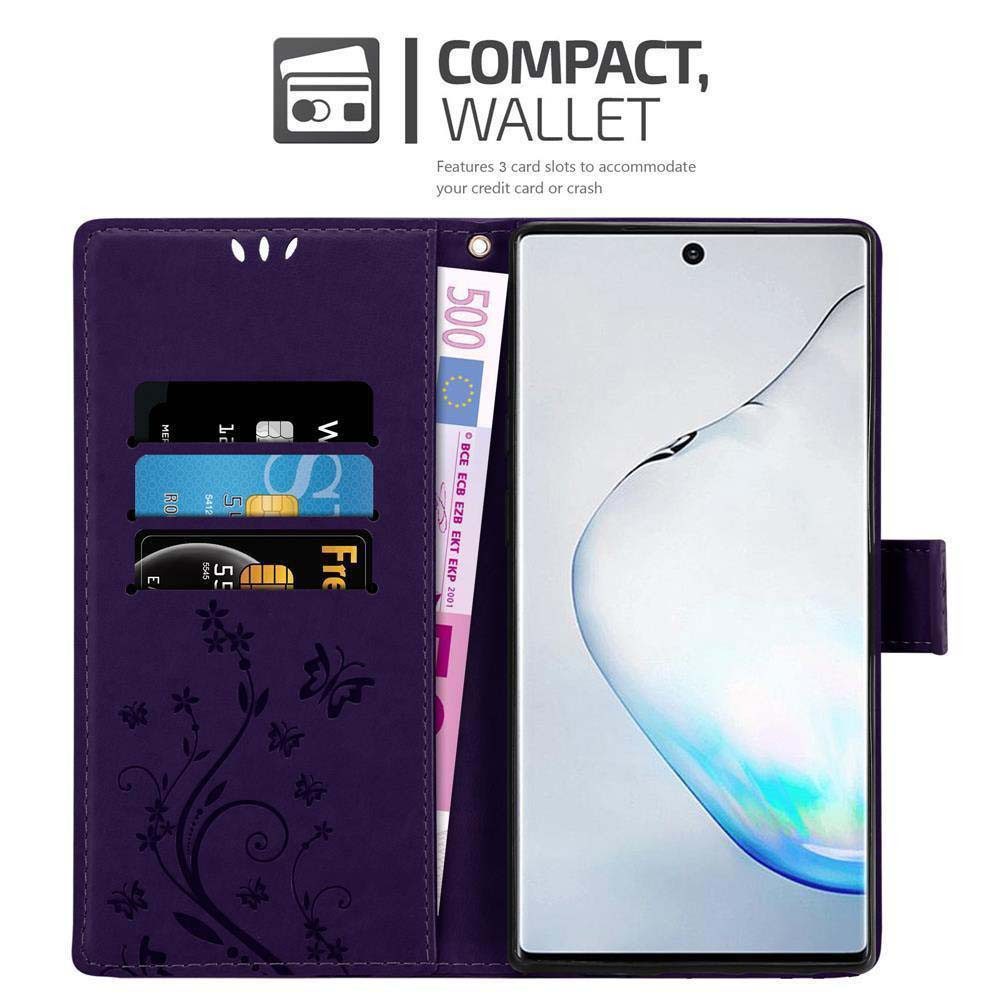 Cadorabo Handyhülle für Samsung Galaxy NOTE 10 Hülle Samsung Galaxy NOTE 10, Hülle Schutzhülle Blumen Flower mit Standfunktion Kartenfach Magnet
