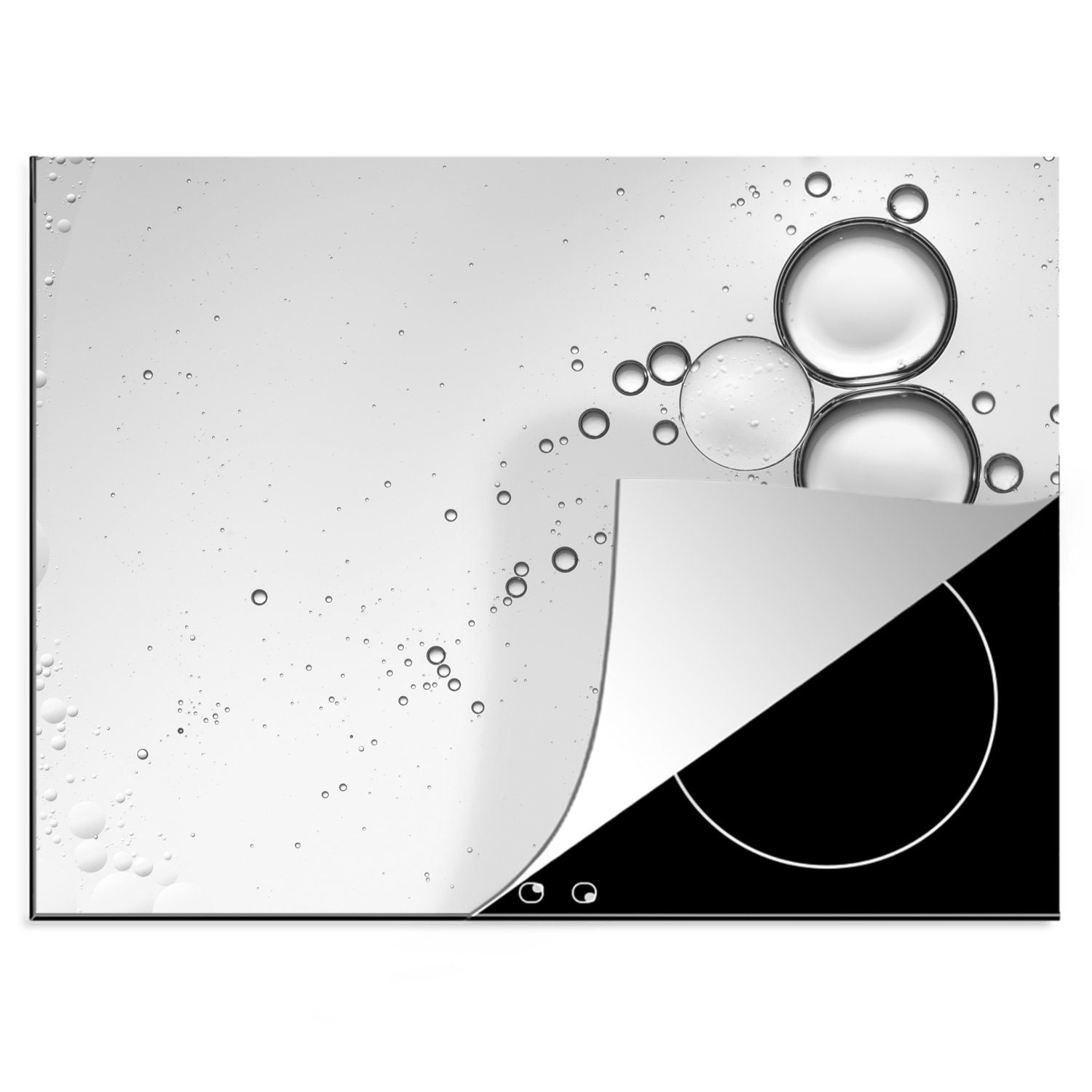 MuchoWow Herdblende-/Abdeckplatte Luftblasen - schwarz und weiß, Vinyl, (1 tlg), 70x52 cm, Mobile Arbeitsfläche nutzbar, Ceranfeldabdeckung