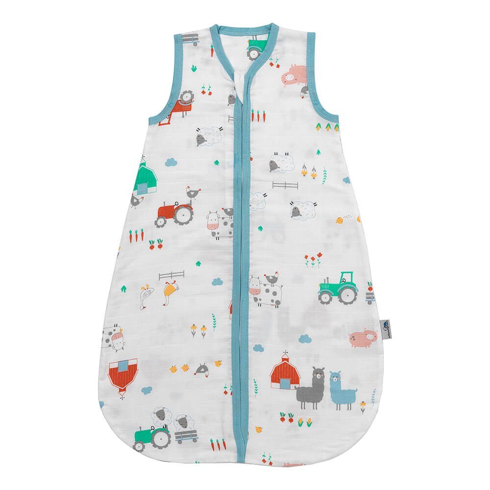 Schlummersack Bio Babyschlafsack, OEKO-TEX Kinderschlafsack, Musselin zertifiziert Bauernhof Tog 0.5