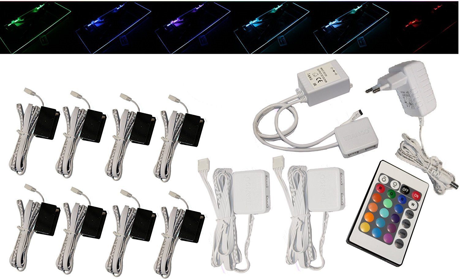 TRANGO LED Glaskantenbeleuchtung, 8er Set RGB günstig online kaufen