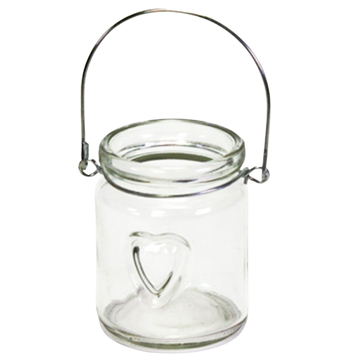 Annastore Windlicht 12 x Windlichter aus Glas mit Herz und Henkel klar (H 8 cm, Ø 6 cm, Hängeteelichhalter), kleine Teelichtgläser zum Hängen und Stellen, Teelichthalter