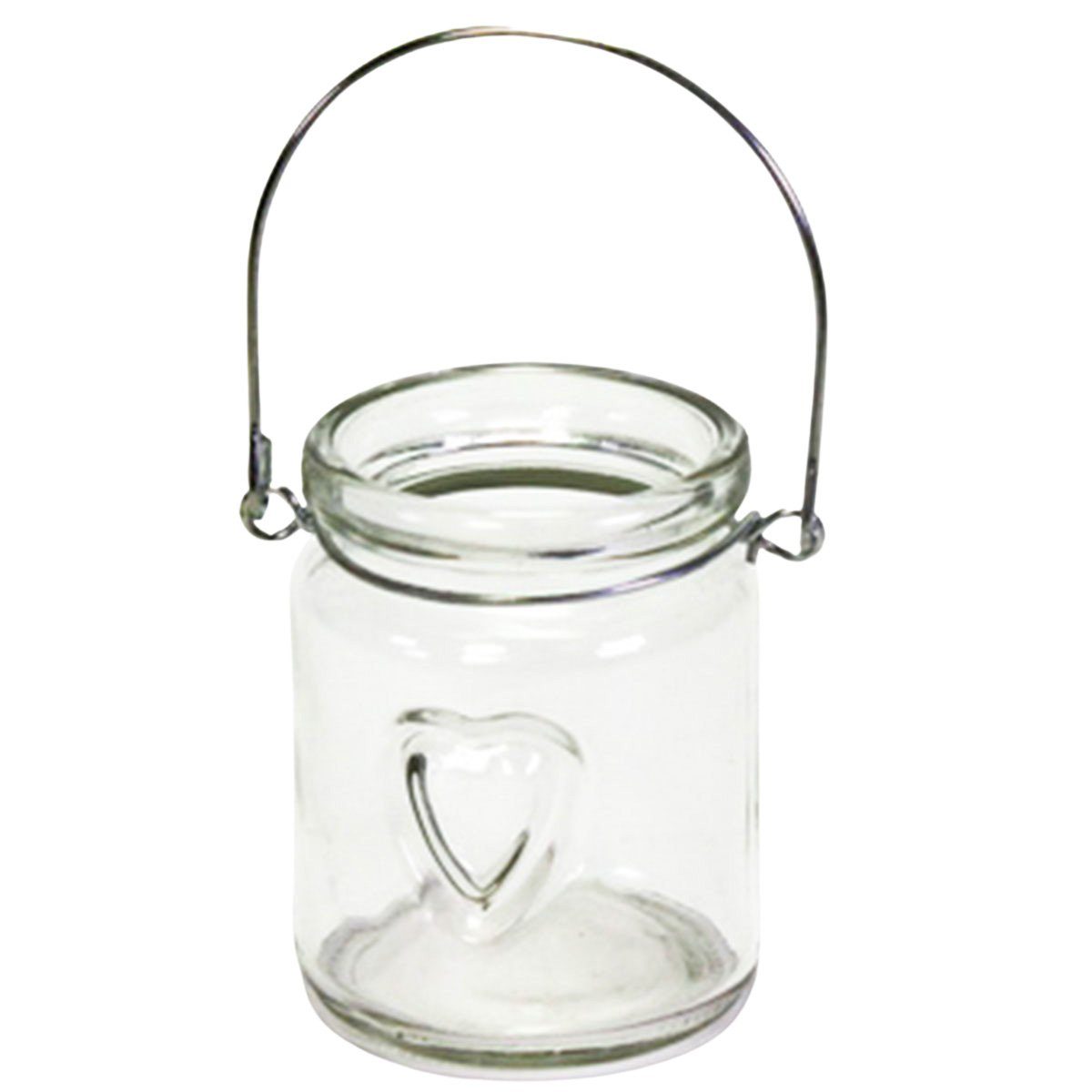 Annastore Windlicht 12 x Windlichter aus Glas mit Herz und Henkel klar (H 8  cm, Ø 6 cm, Hängeteelichhalter), kleine Teelichtgläser zum Hängen und  Stellen, Teelichthalter