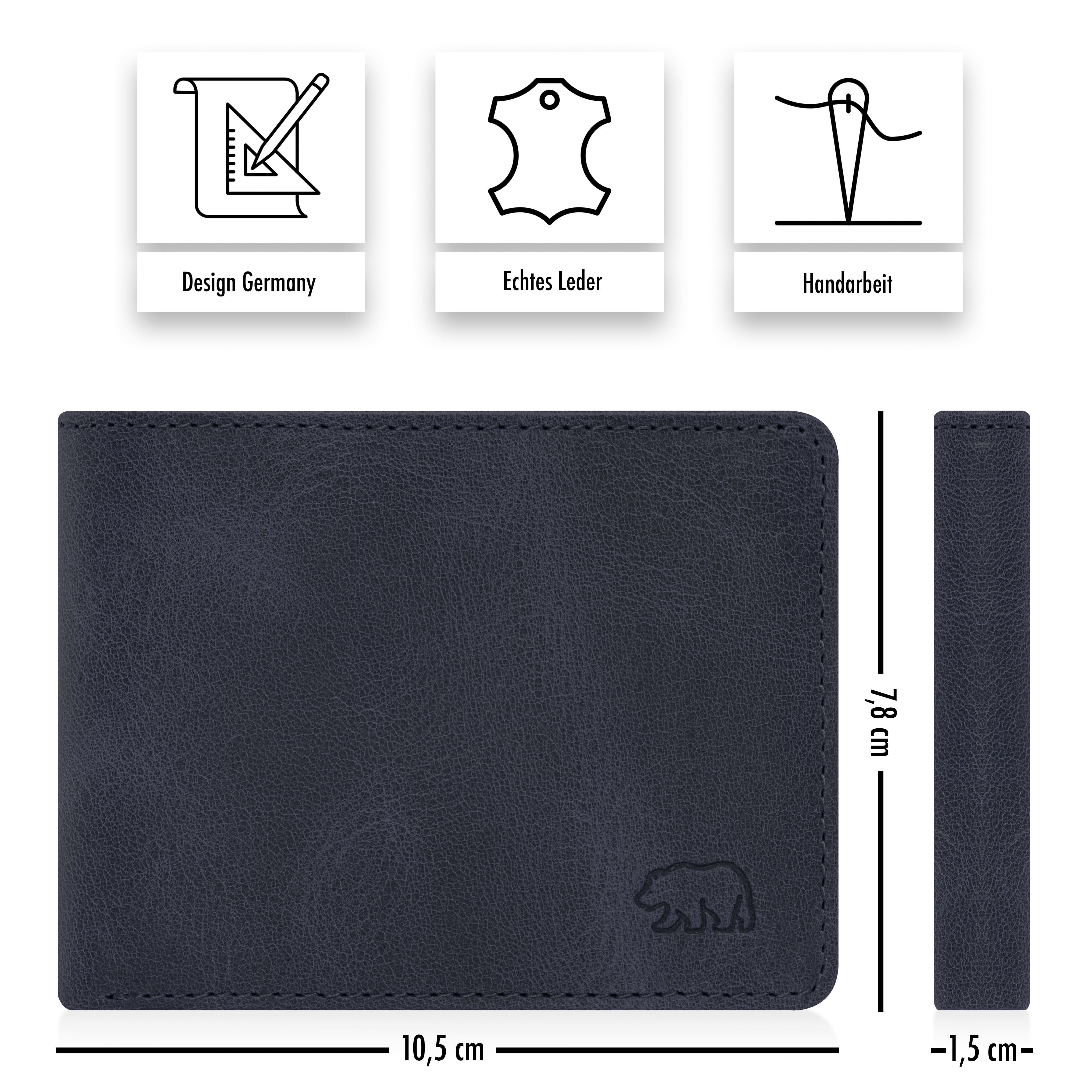 Brown Bear Mini Geldbörse 8006-B aus Echtleder für Herren, mit RFID-Schutz und 5 Kartenfächern Farbe Blau-Vintage