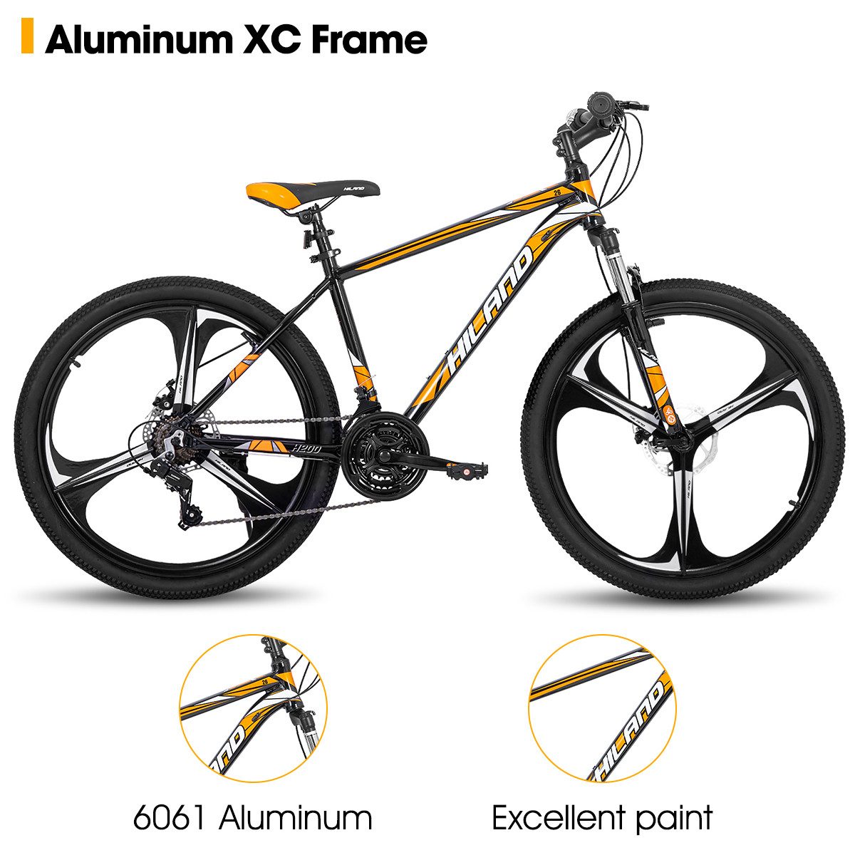 HILAND Mountainbike 26 Zoll Mountainbike MTB für Jugendliche Fahrrad Herren Damen Jungen, mit Aluminiumrahmen Scheibenbremse Federgabel 3 Speichenräder