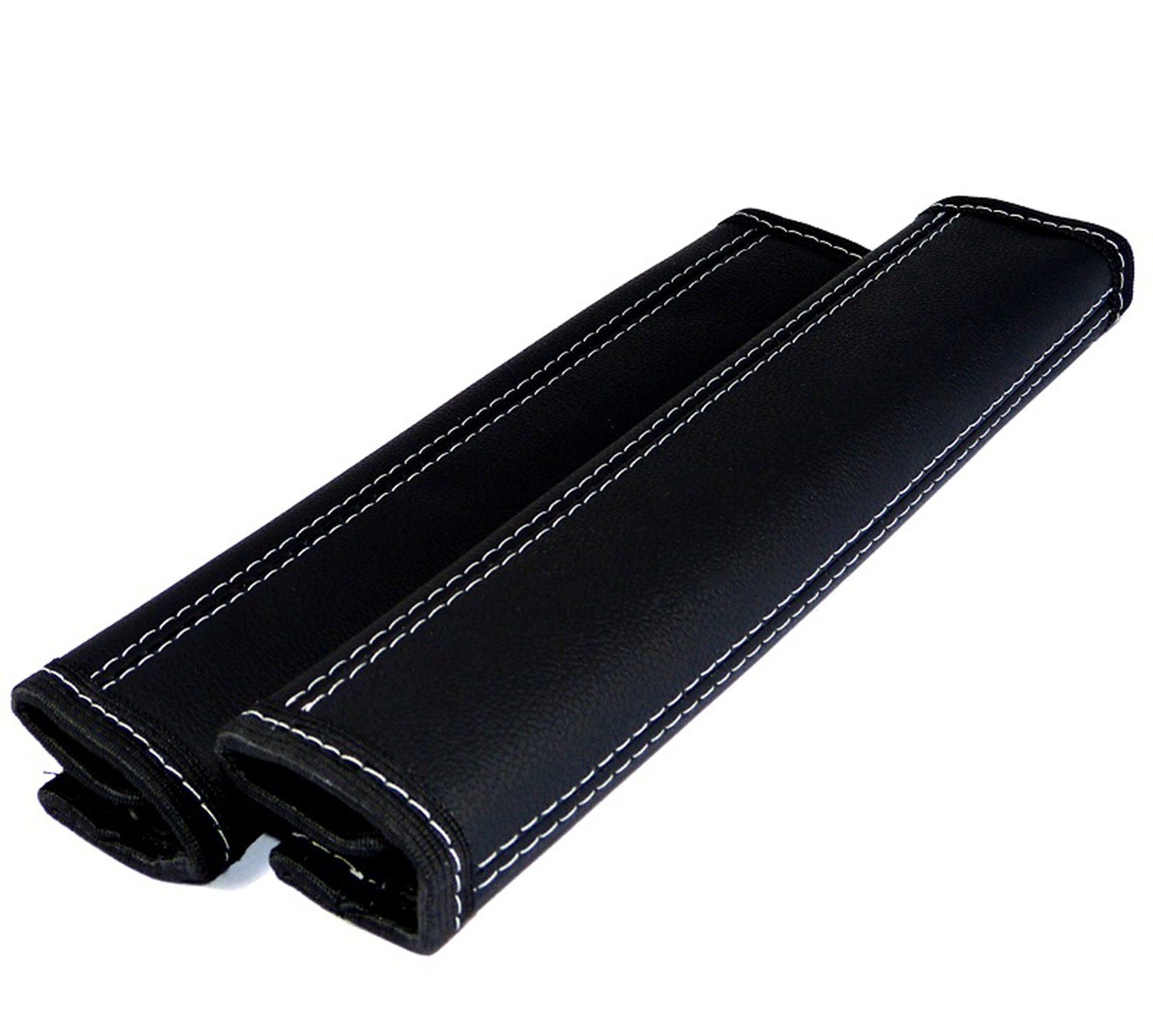 L & P Car Design Gurtpolster Gurtschoner Auto in Schwarz mit grauer Naht Sicherheitsgurt, (2 Stück), Echtleder