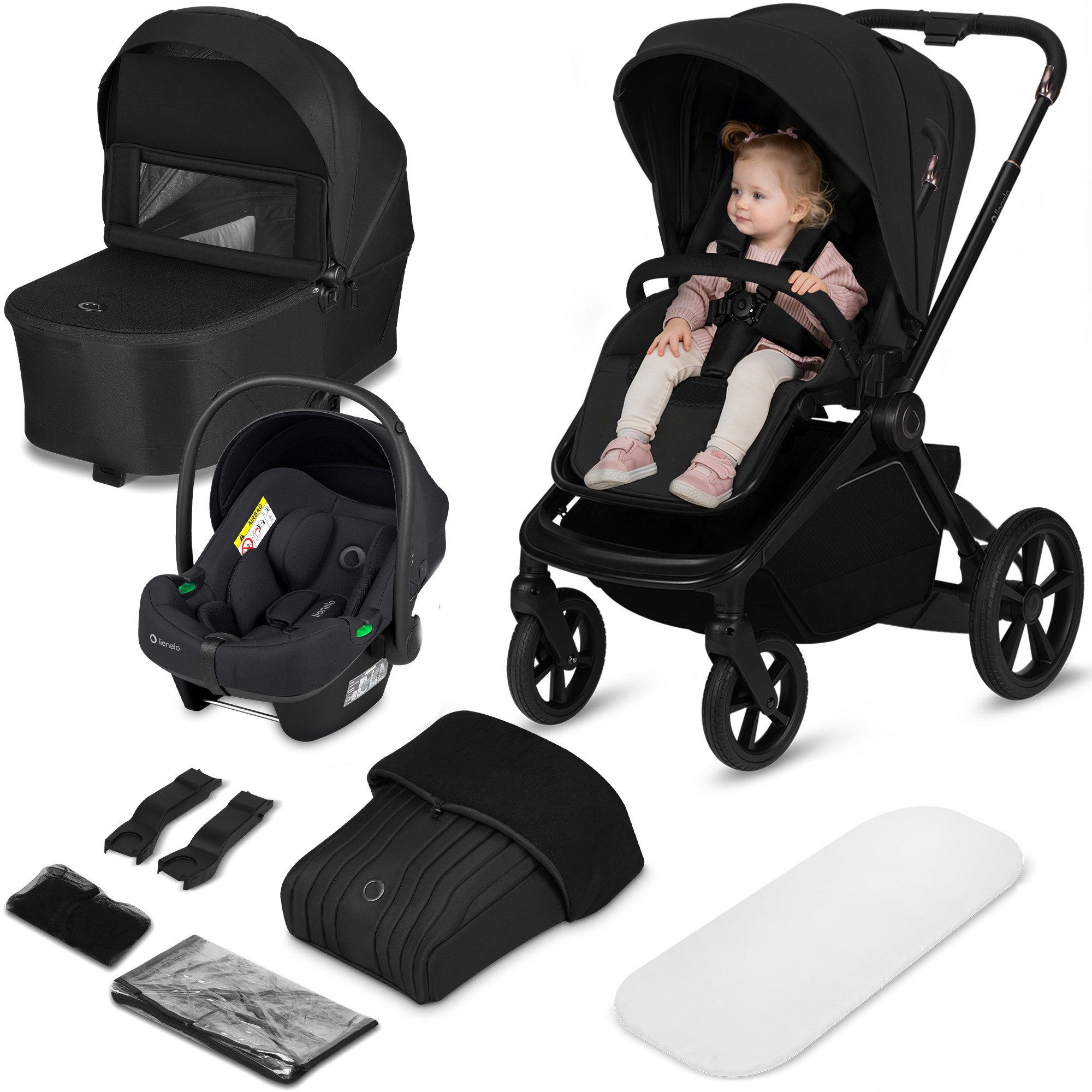 lionelo Kombi-Kinderwagen FREYA 3IN1, (Set), 3in1/Astrid i-Size/faltbare Wanne/AiryDots/UPF50+