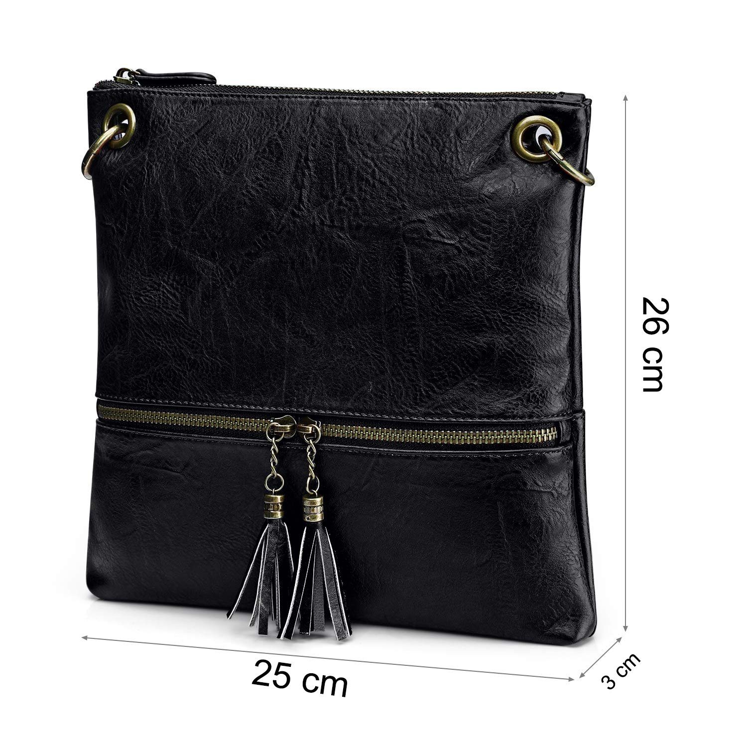 Mittelgroß Schwarz Handtasche, Damen Geldbörse S-ZONE Umhängetasche Leichte