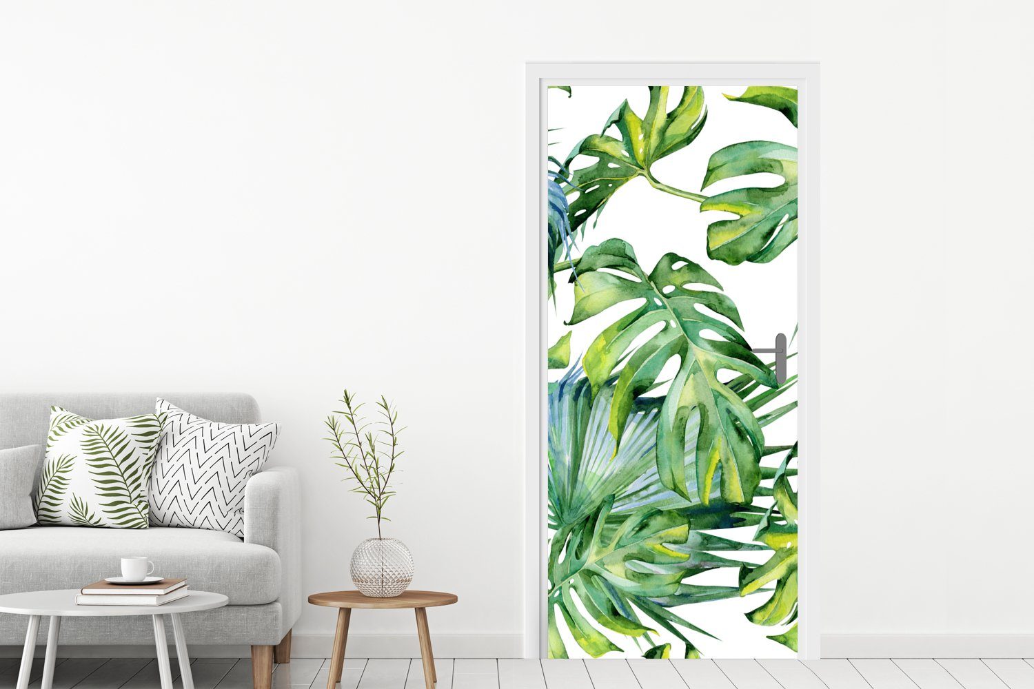 MuchoWow Türtapete Monstera - St), 75x205 Aquarell Türaufkleber, - bedruckt, - - cm Kinder für Mädchen - Matt, Kinder, - Jungen Fototapete (1 Tür, Muster