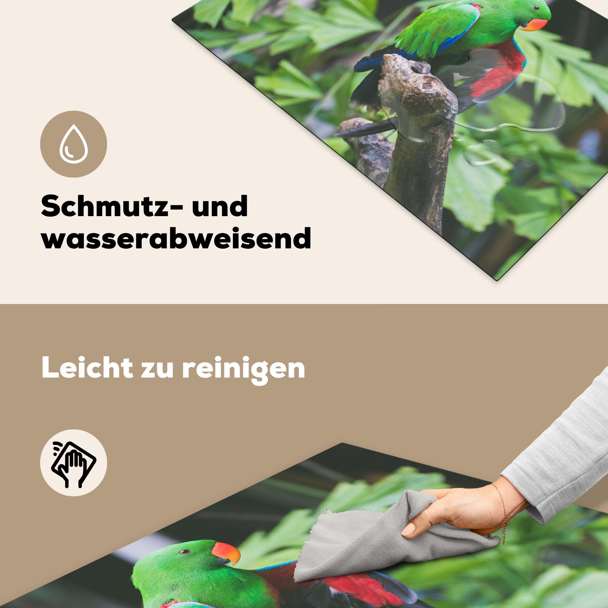 MuchoWow Herdblende-/Abdeckplatte für küche, Papagei Vinyl, die cm, Grün, Schutz Induktionskochfeld Ceranfeldabdeckung Vogel tlg), - (1 - 81x52