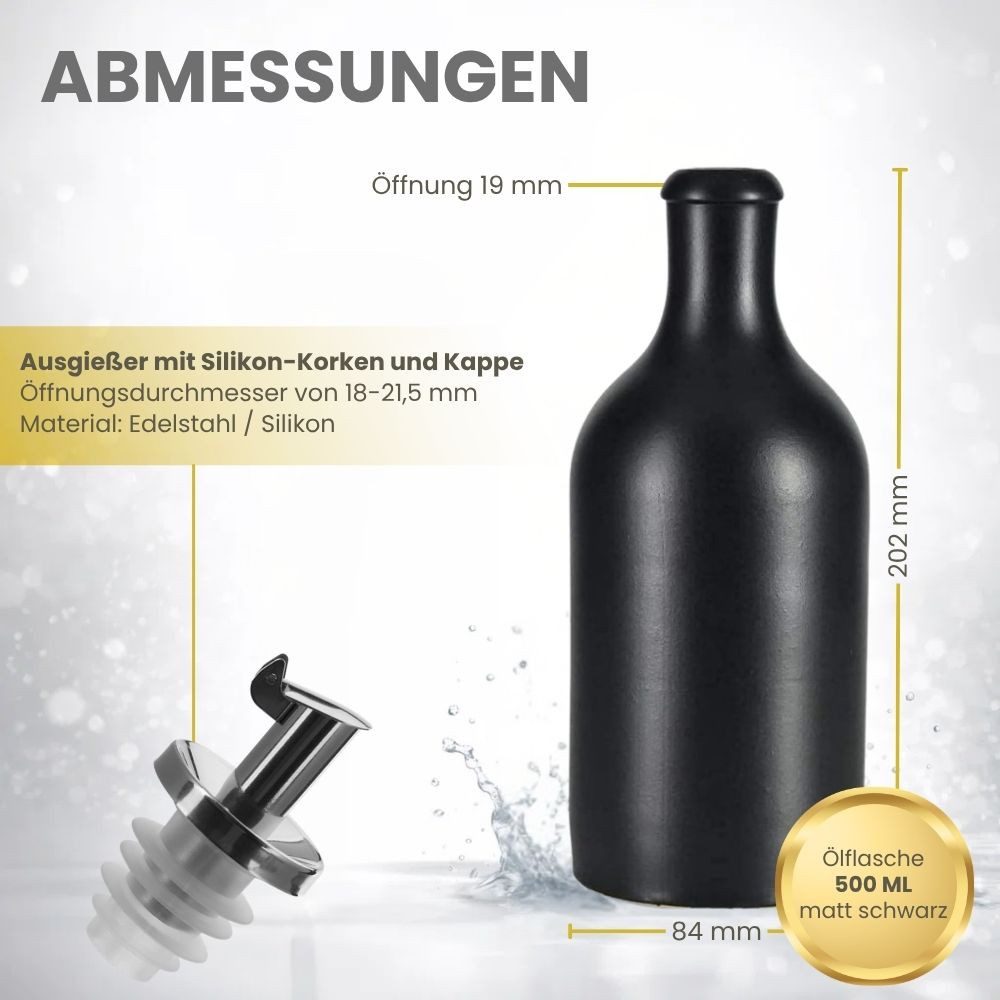 mikken Ölspender Ölflasche Keramik 500 ml Steingut mit Ausgießer, Ausgießer mit patentiertem Tropfen-Rückfluss-System - made in Germany – Bild 2 von 4