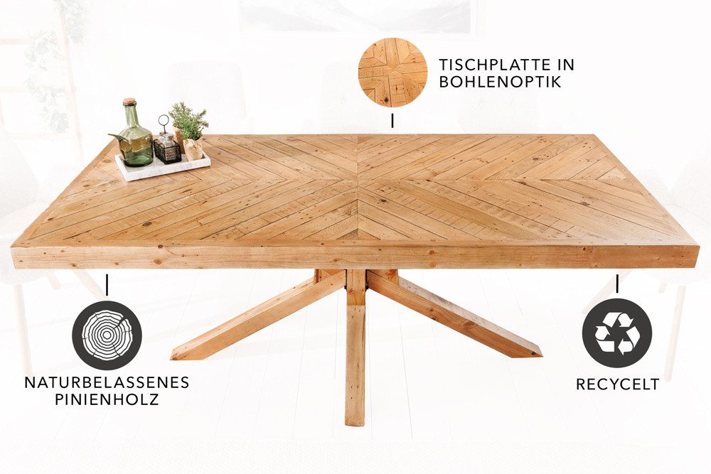 riess-ambiente Esstisch MOSAIK 160cm natur - recycelte Pinienholz, Sterngestell (Einzelartikel, 1-St), mit Mosaik-Bohlenoptik & Platz für 6 Personen – ideal für Esszimmer