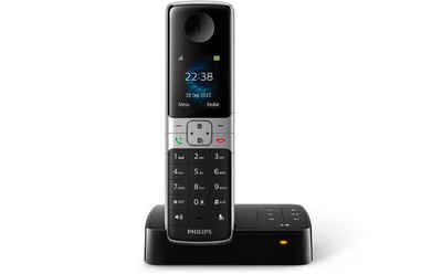 Philips D6351B/38 Schnurloses DECT Telefon mit Anrufbeantworter schwarz Festnetztelefon