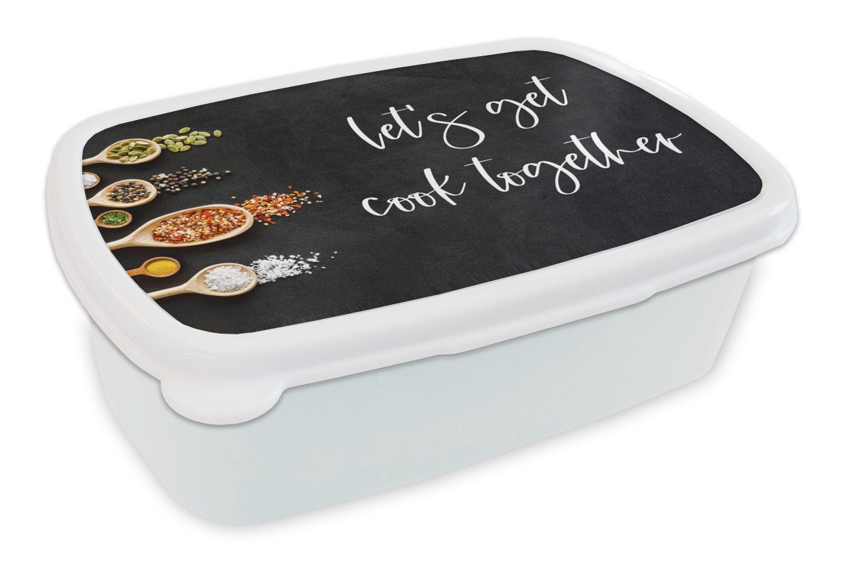 MuchoWow Lunchbox Lass uns gemeinsam kochen - Kochen - Zitate - Sprichwörter, Kunststoff, (2-tlg), Brotbox für Kinder und Erwachsene, Brotdose, für Jungs und Mädchen weiß