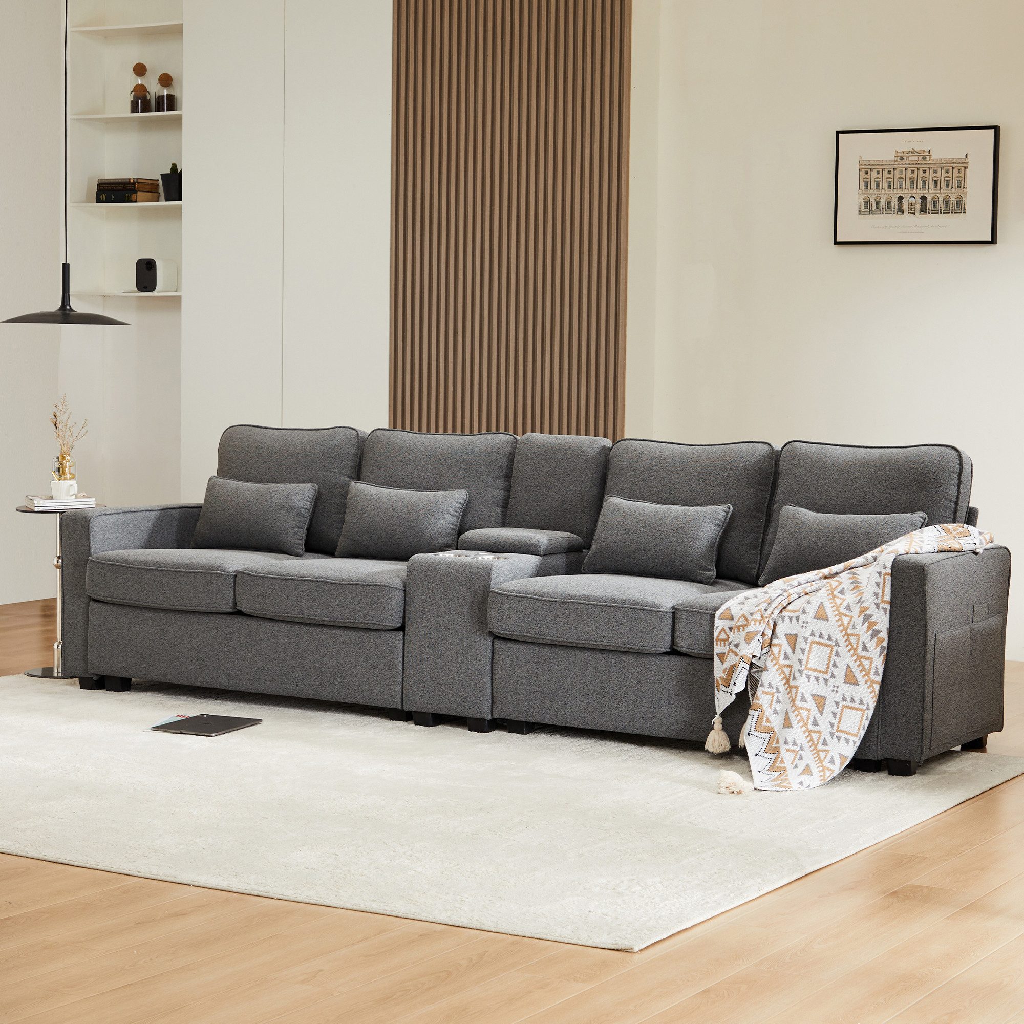 HAUSS SPOLE Ecksofa Schlafsofa mit 4 Kissen, Seitentaschen, Hochelastischer günstig online kaufen