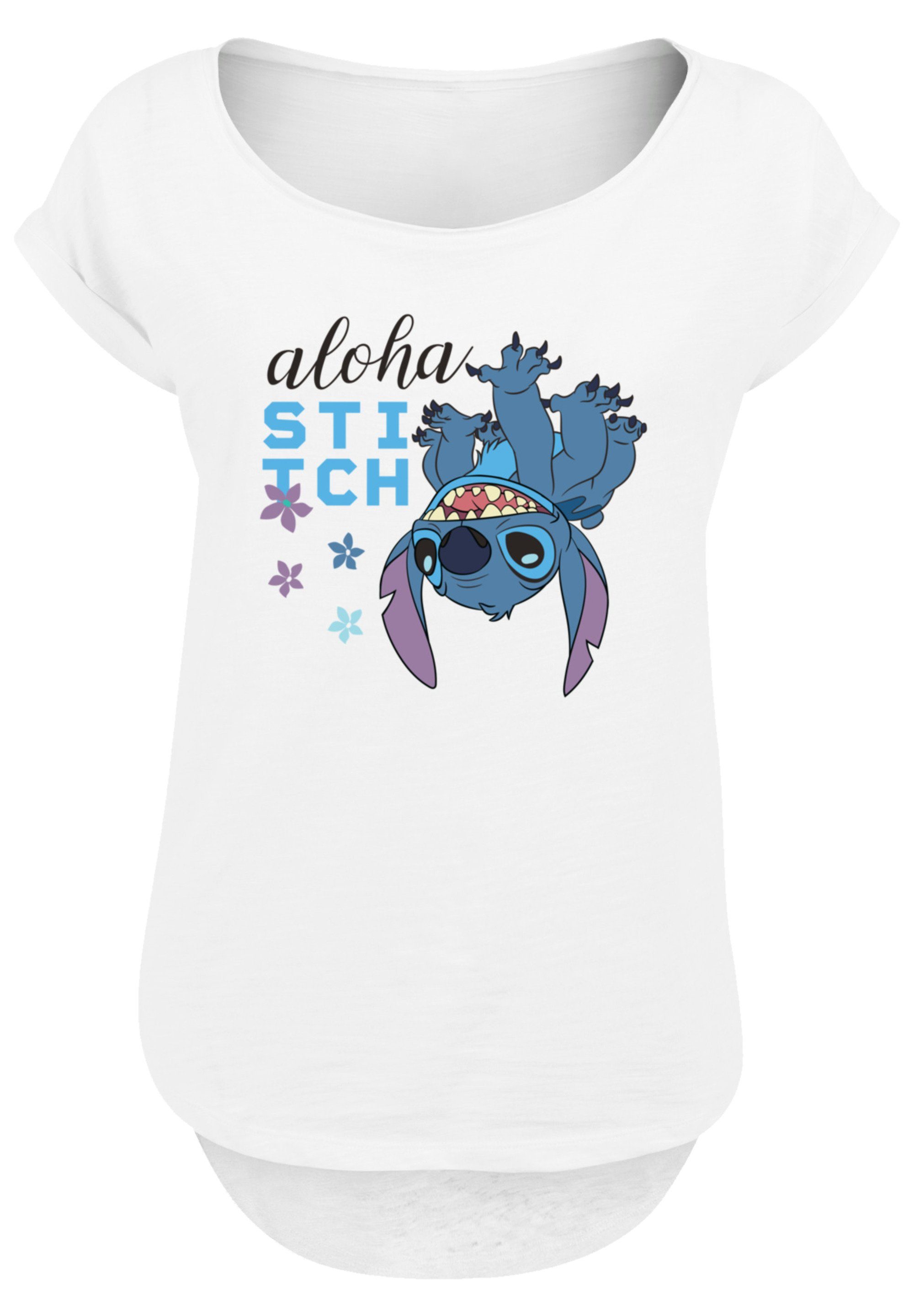 Qualität, T-Shirt T-Shirt lang extra geschnittenes Lilo Stitch Damen F4NT4STIC Disney Premium On The Hinten Head &
