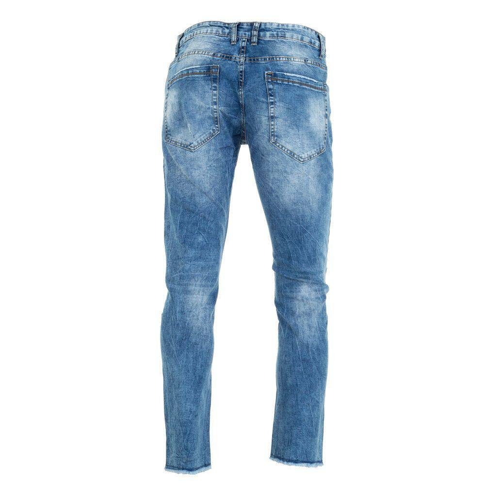 Herren in Used-Look Jeans Stretch-Jeans Freizeit Blau Ital-Design