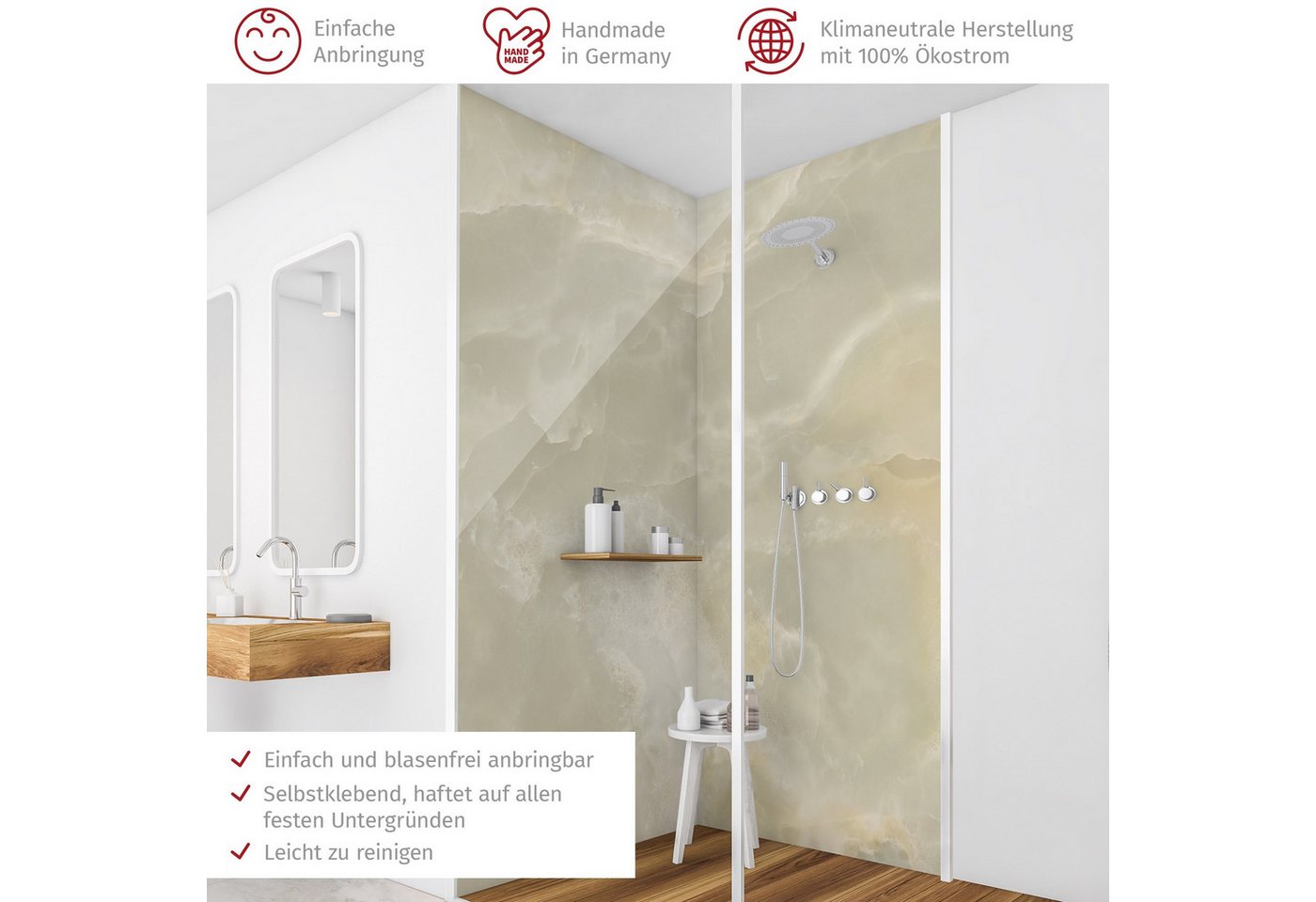 Thumbnail - Bilderdepot24 Badrückwand Marmor beige Badrückwand ohne Bohren Dusche Steinoptik, (2-tlg., Hart-Folie Premium matt 0,61 ...