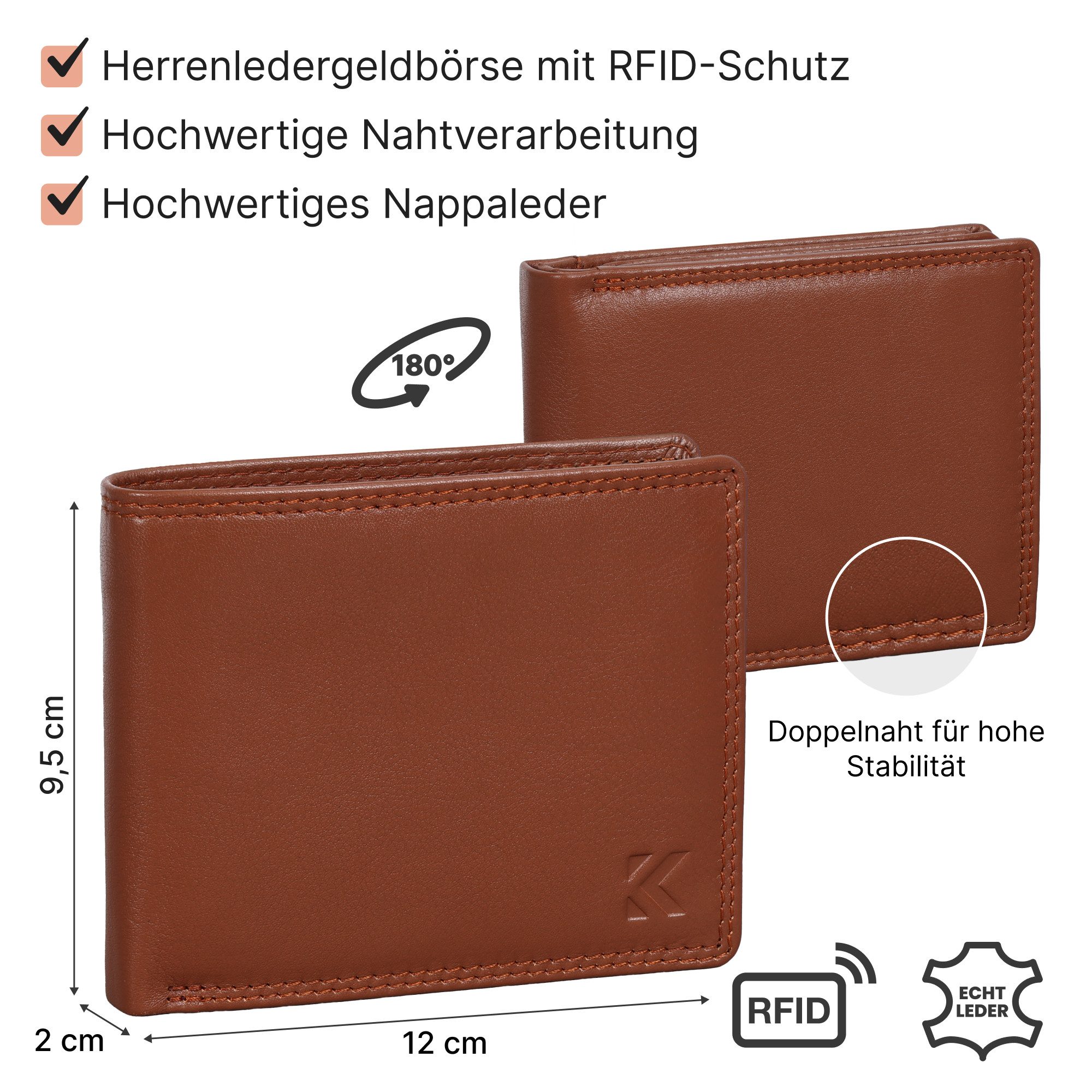 EAAKIE Geldbörse RFID echt Leder Portemonnaie Geldbörse Herren Rindleder, RFID Schutz
