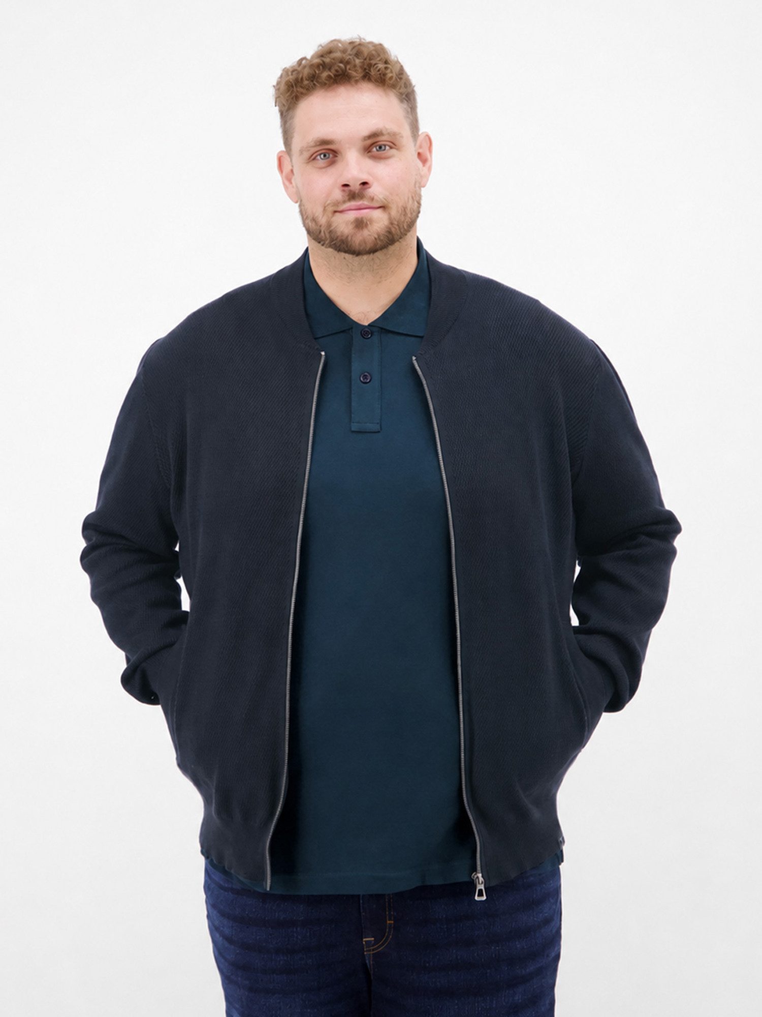 LERROS Strickjacke Strickjacke aus Baumwolle mit flachem Kragen, große Größen