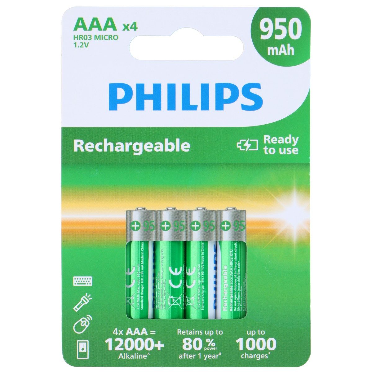Philips Battery AAA NiMH 950mAh 4pc Batterie