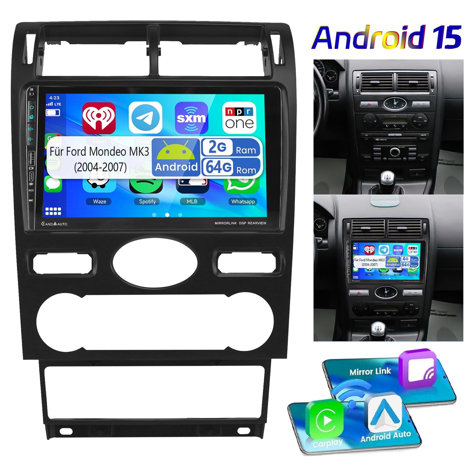 ESSGOO DAB+ 64G Für Ford Mondeo 2004-07 GPS Navi mit USB Type-C Android 15 Autoradio (RDS, 4+64GB(optional), DAB (optional), FM, AM, DAB+ (optional), Carplay Android Auto Bluetooth EQ USB GPS Navi WIFI Touchscreen)