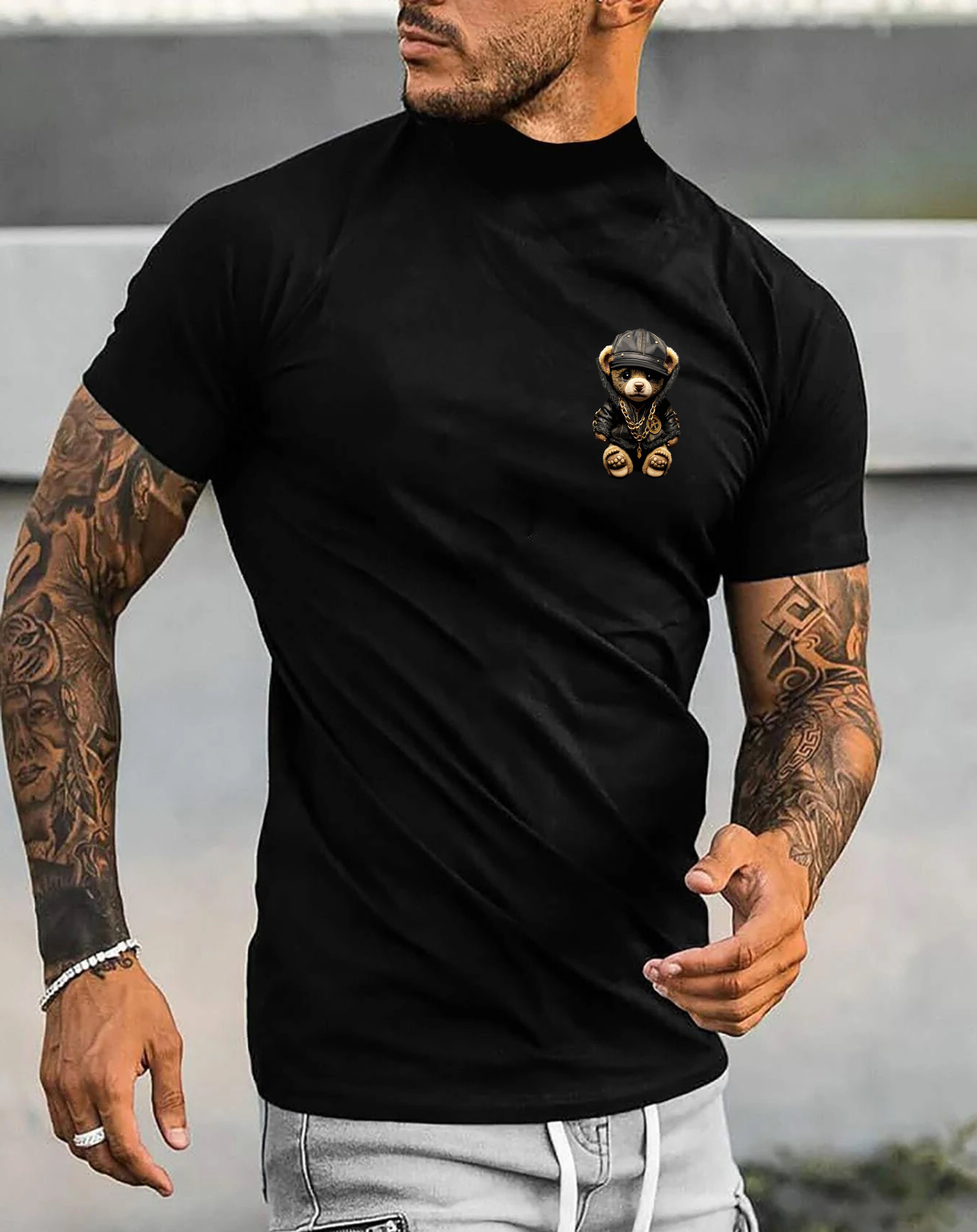 RMK T-Shirt Herren T-Shirt Basic Rundhals mit Gangster Teddybär Bär