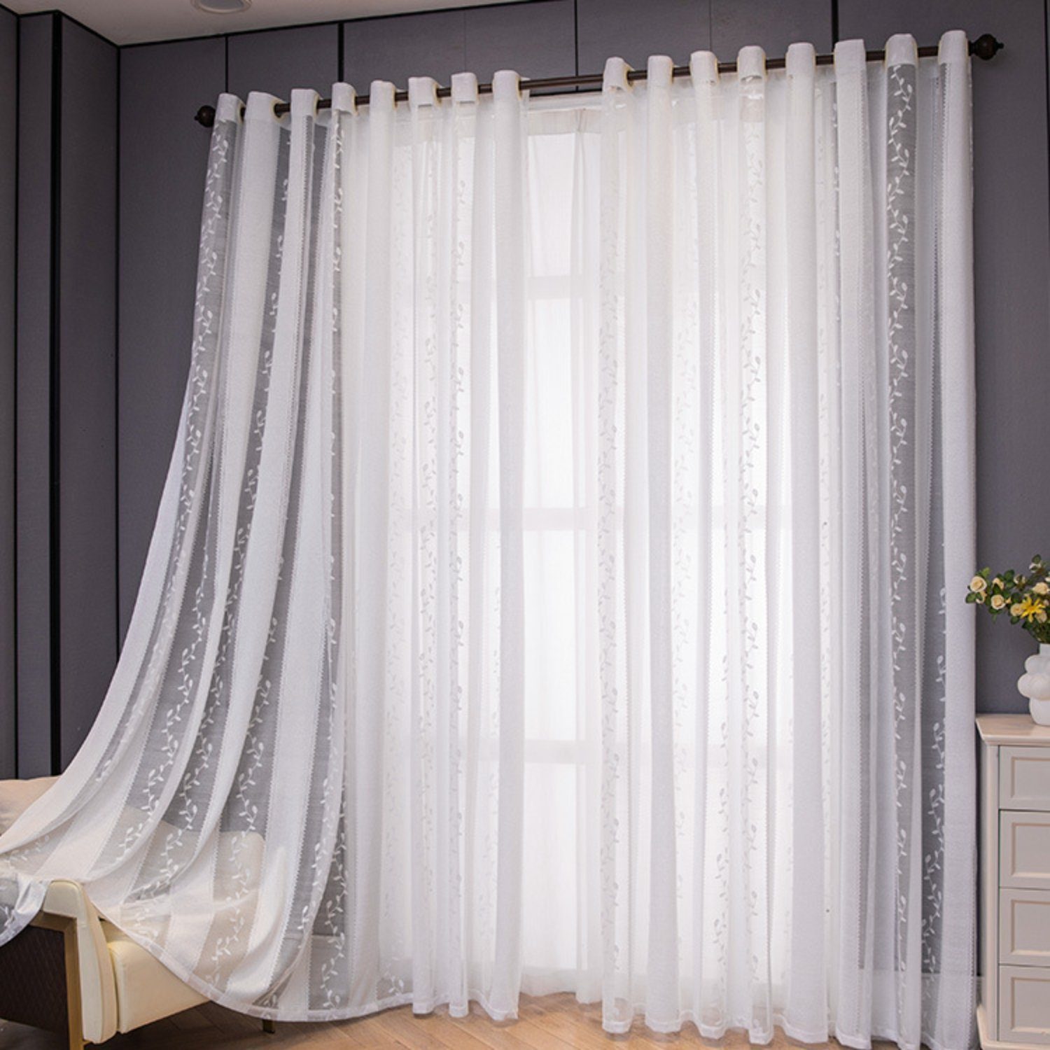 BYSURE Gardine (2 St), Ösen, halbtransparent, polyester, Blattstickerei Gar günstig online kaufen