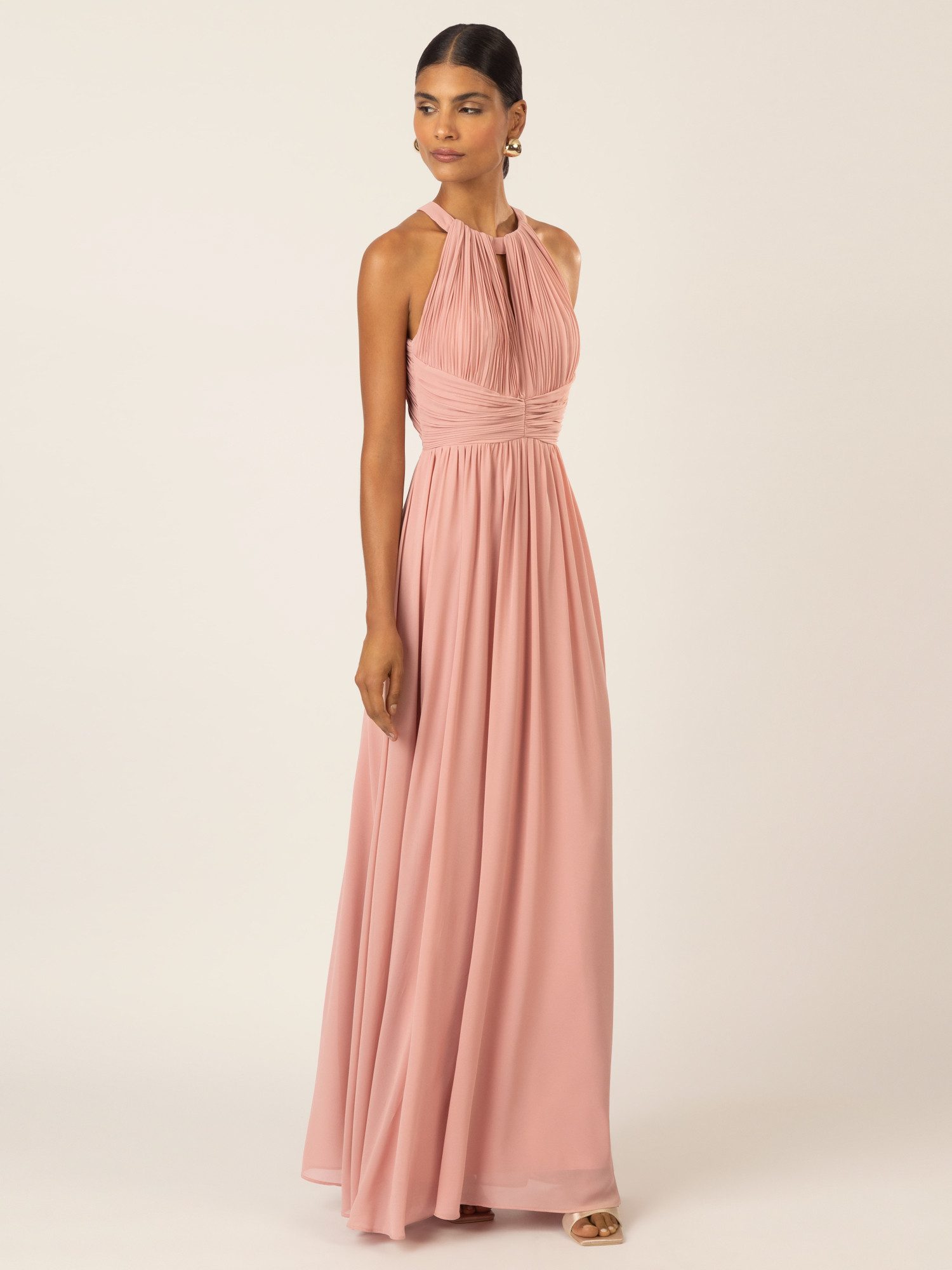 Robe De Soirée Longue En Dentelle Et Mousseline - Sans Manches - Dos Fermeture éclair - Longueur Env. 150 Cm - Taille Ajustée