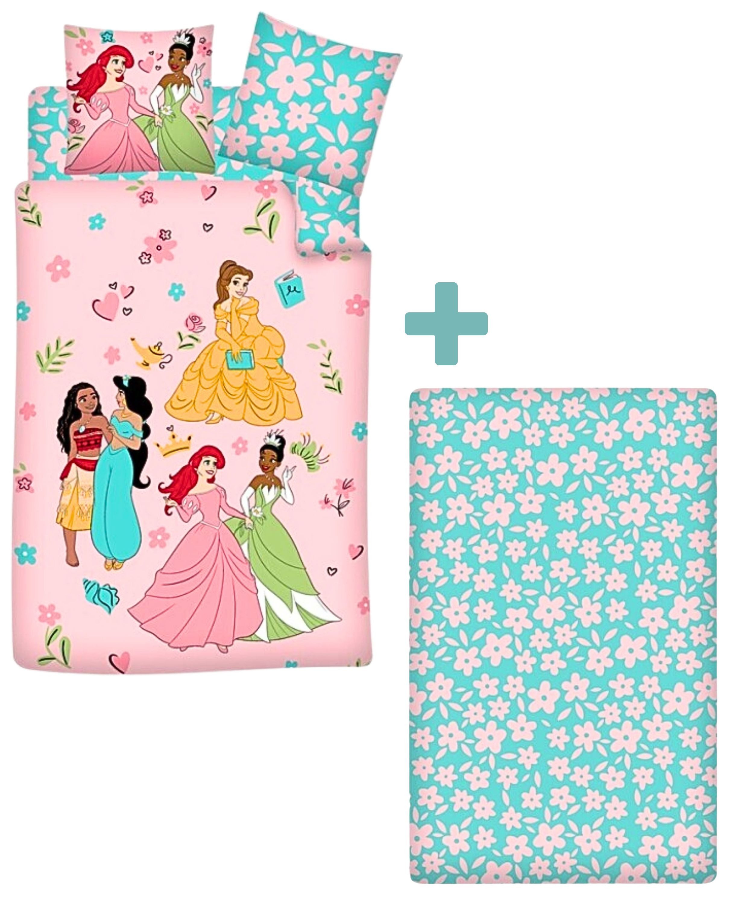 Disney Princess Bettwäsche Disney-Prinzessinnen, Baumwolle, 3 teilig, Kinderbettwäsche 135-140 x 200 cm