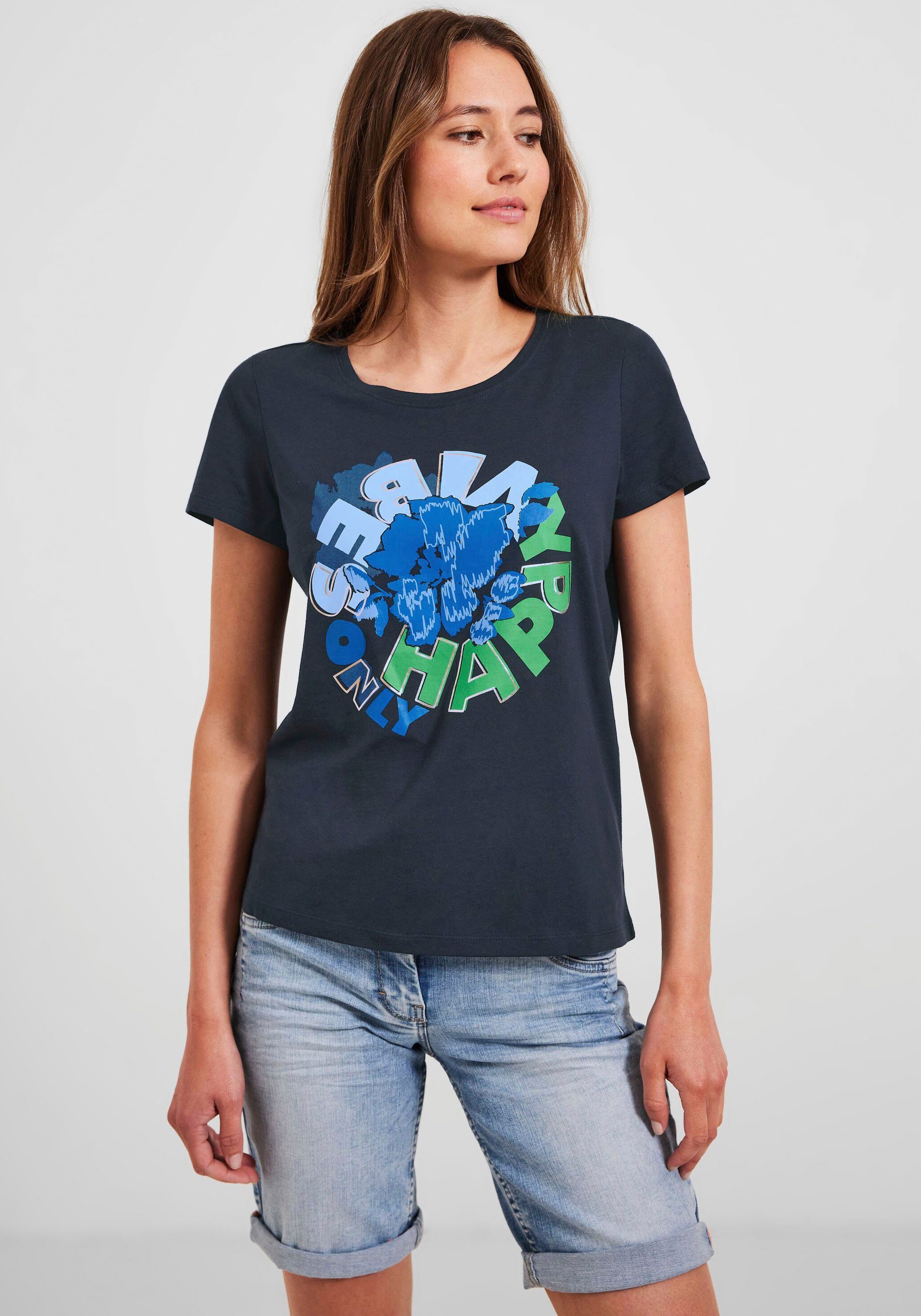 Schnitt T-Shirt im hüftlangen deep Cecil blue