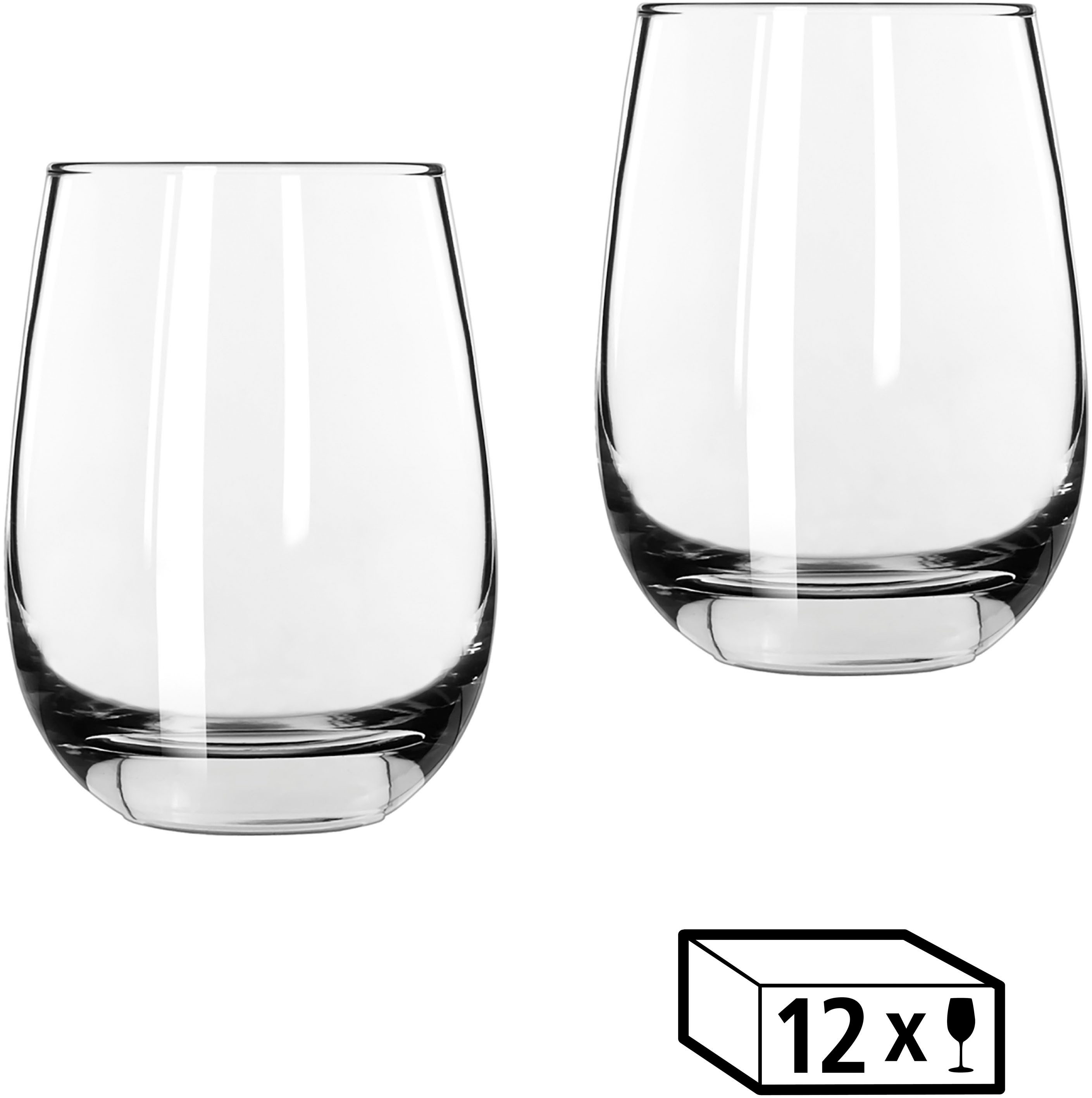 LIBBEY Gläser-Set Libbey Weinglas, 12er Set -STEMLESS-, Glas, 451 ml, hochwertig verarbeitet, im modernen Design