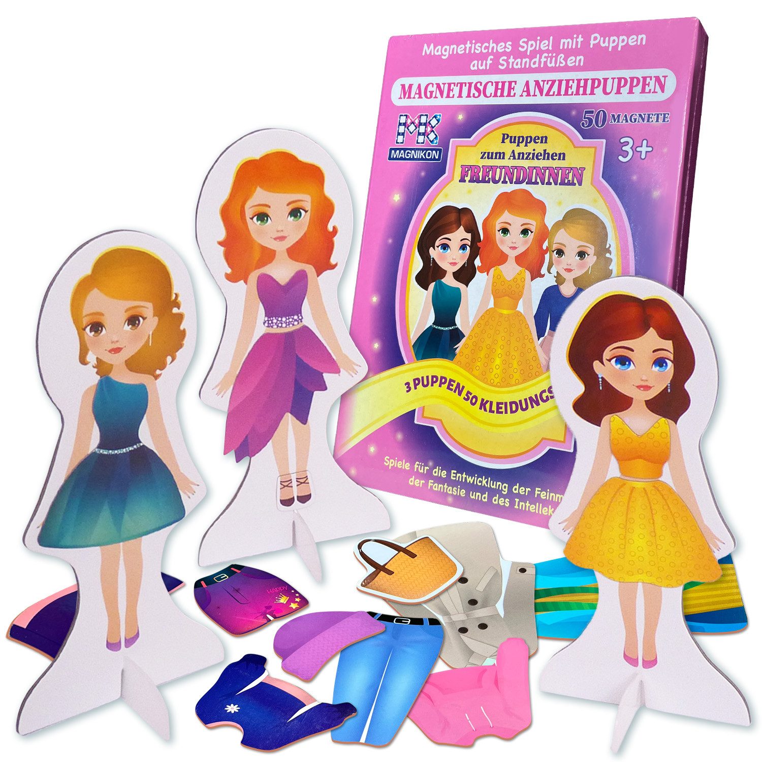MAGNIKON Anziehpuppe Magnetische Anziehpuppe mit Standfuß (Set, 50-tlg., Magnet Puppen zum Anziehen), für Kinderhände