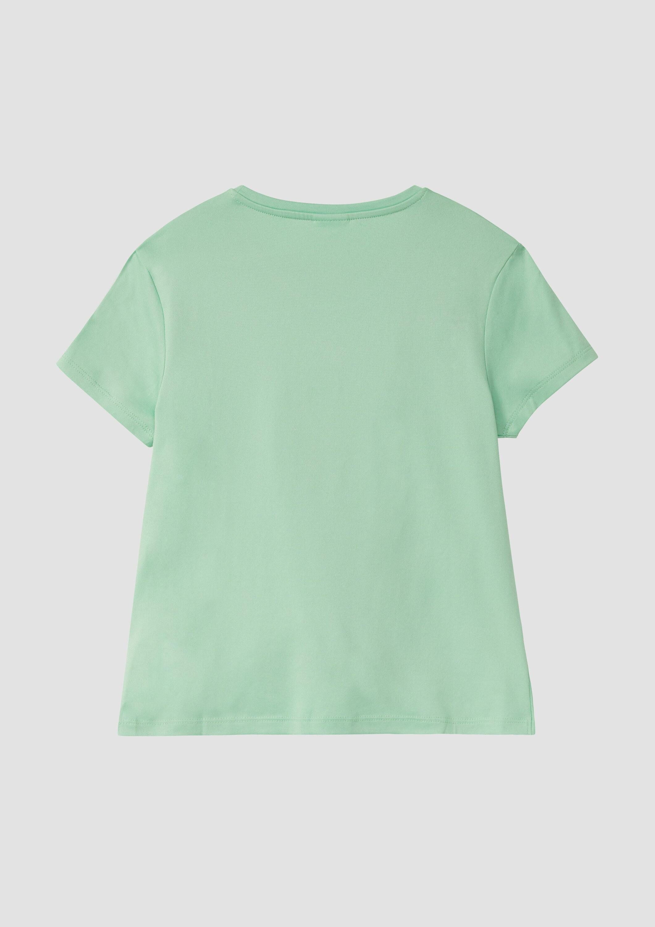 s.Oliver Kurzarmshirt T-Shirt Fließendes T-Shirt mit Knoten-Detail und leichtem Glanz