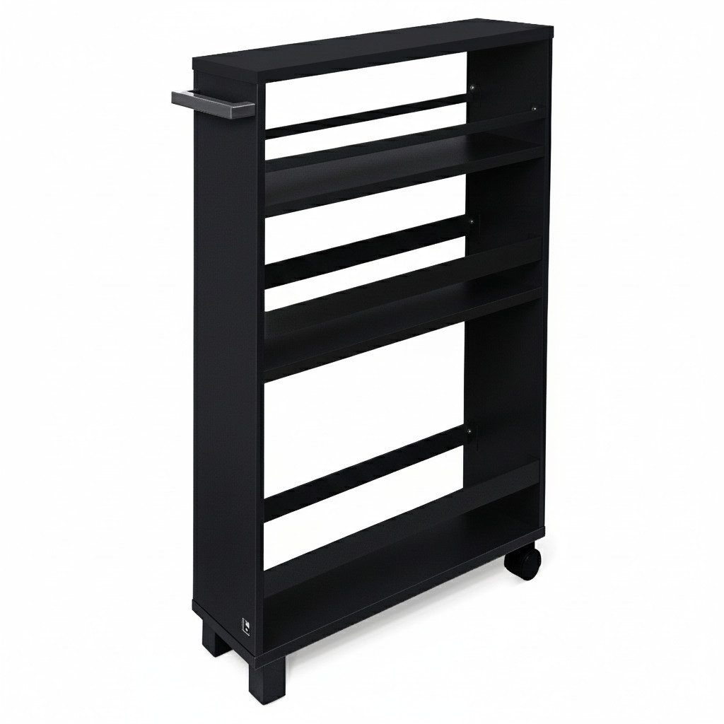 bomoe Küchenwagen Nischenregal 15cm breit Hylla, 79x50cm, Schwarz, Küchenwagen Küchenregal Schmal – Rollwagen 3 Fächer & Arbeitsplatz