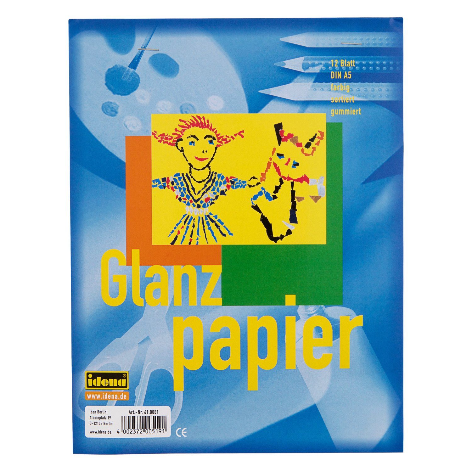 Idena Bastelkartonpapier Idena Glanzpapier A5 12 Blatt sort., gummiert