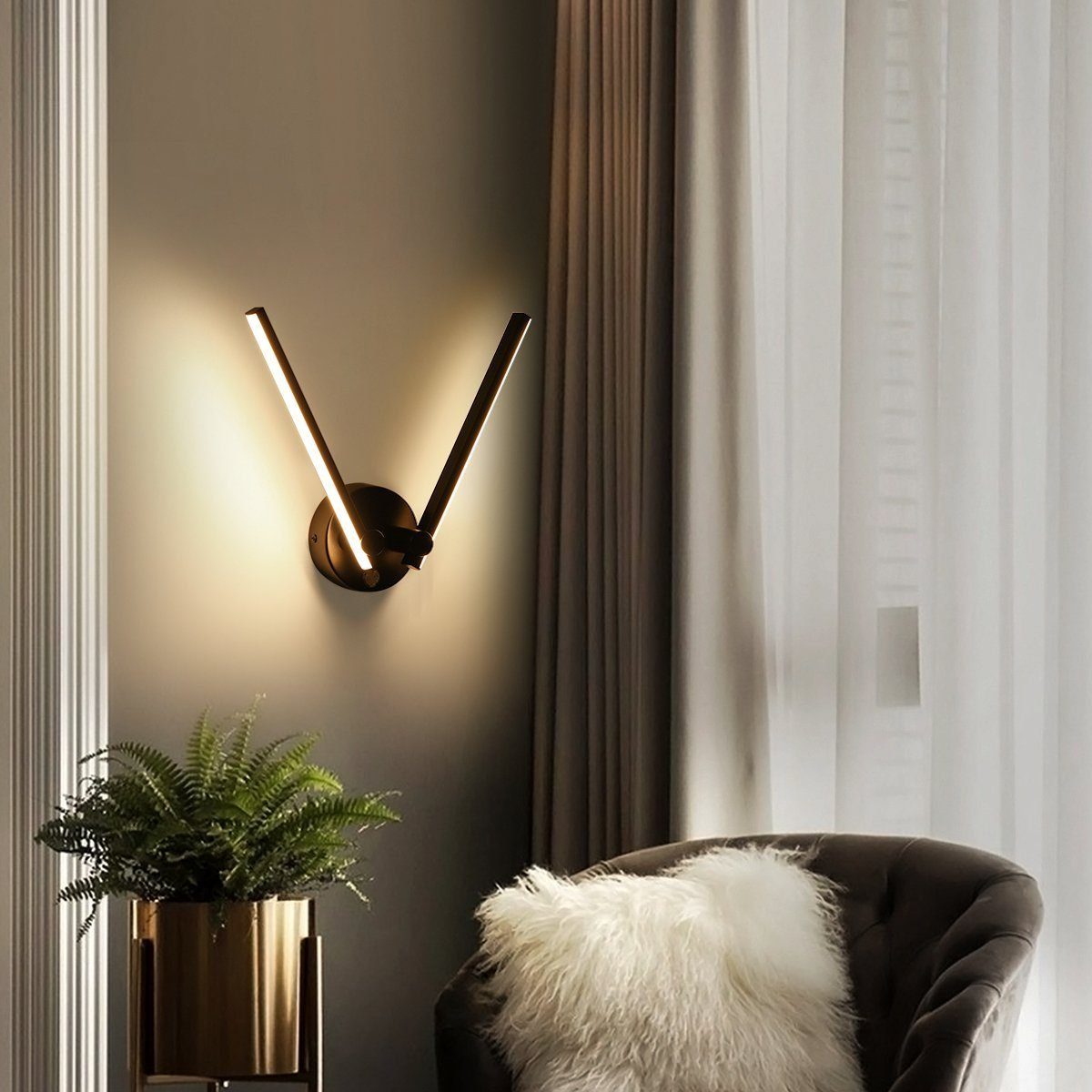 LETGOSPT LED Wandleuchte Wandlampe Schwarze Schlafzimmer Wohnzimmer LED Warmweiß, Treppenhaus Schwenkbar Wandbeleuchtung, integriert, Stück Flurlampe 2 für Wohnzimmerlampe, Wohnzimmer fest 180°