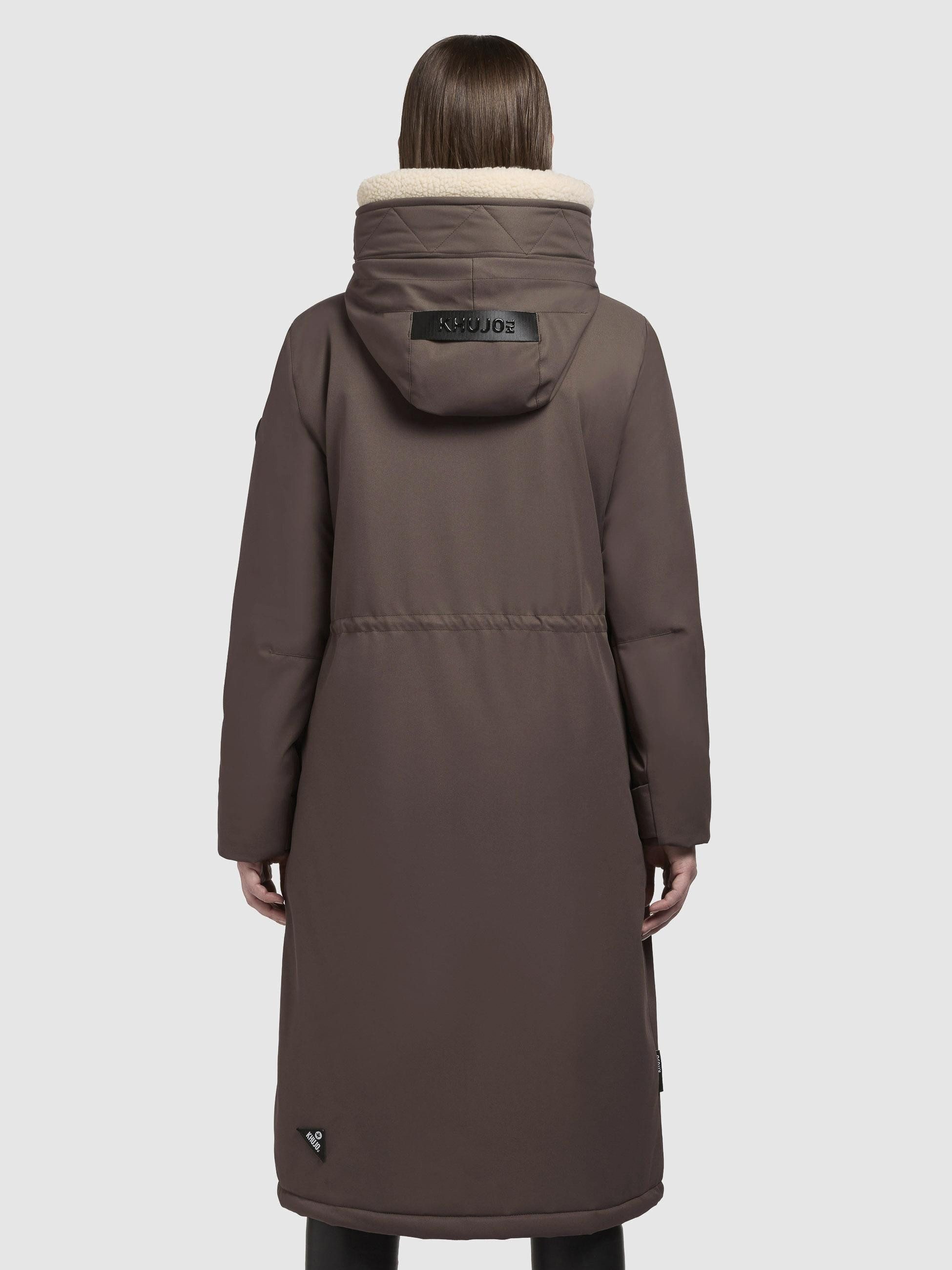 khujo Wintermantel Agneta-YM Langer Damen Mantel mit weichem Teddyfleece an der Kapuze