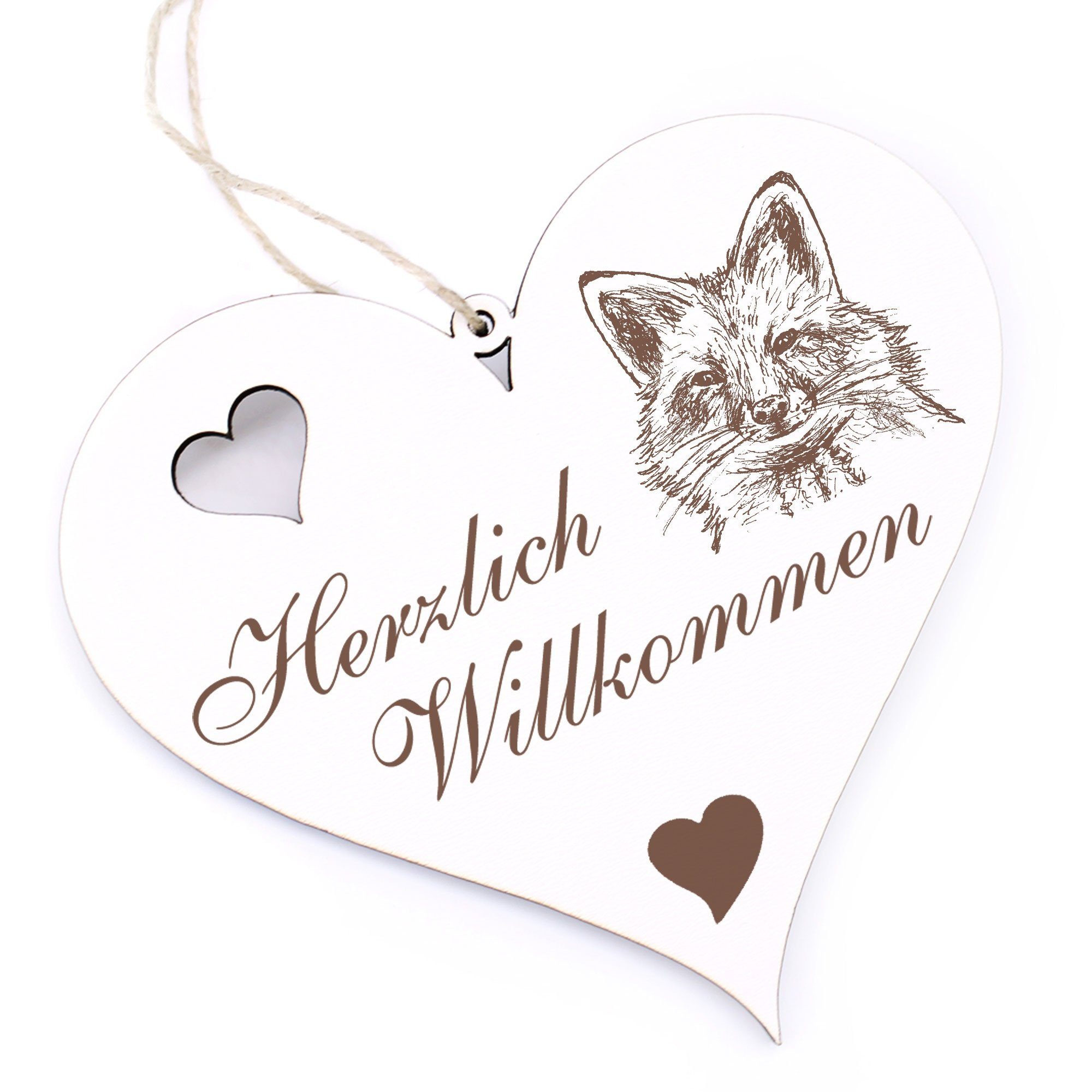 Dekolando Hängedekoration Herzlich Willkommen - Fuchs Kopf - 13x12cm
