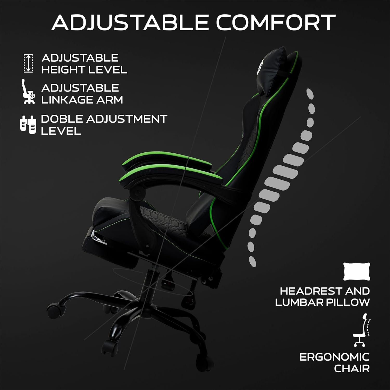 stuhl Atmungsaktiv (Lenden- Gaming Kopfstütze,Lenden Stuhl), Gaming-Stuhl 150kg Fußstütze. Armlehnen Höhe, TITANO Verstellbarer Memory-Foam-Kopfkissen, und Racing PC &
