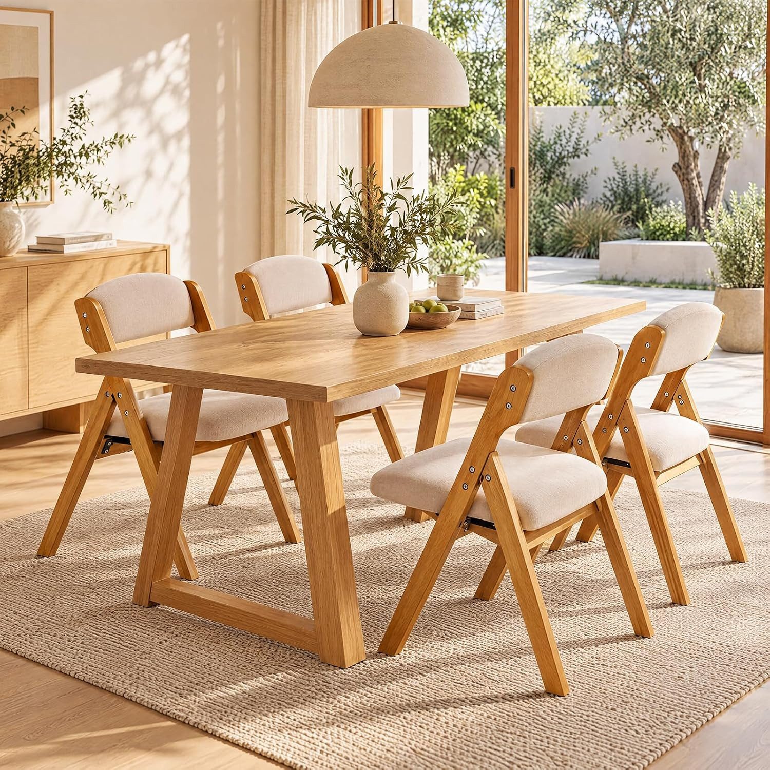 TLGREEN Klappstuhl Gepolsterter Küchenstuhl aus Rubberwood, (Tragbare Sitzmöbel Montierter, 4 St), für Gäste, Küchen, Büros, Hochzeiten und Partys